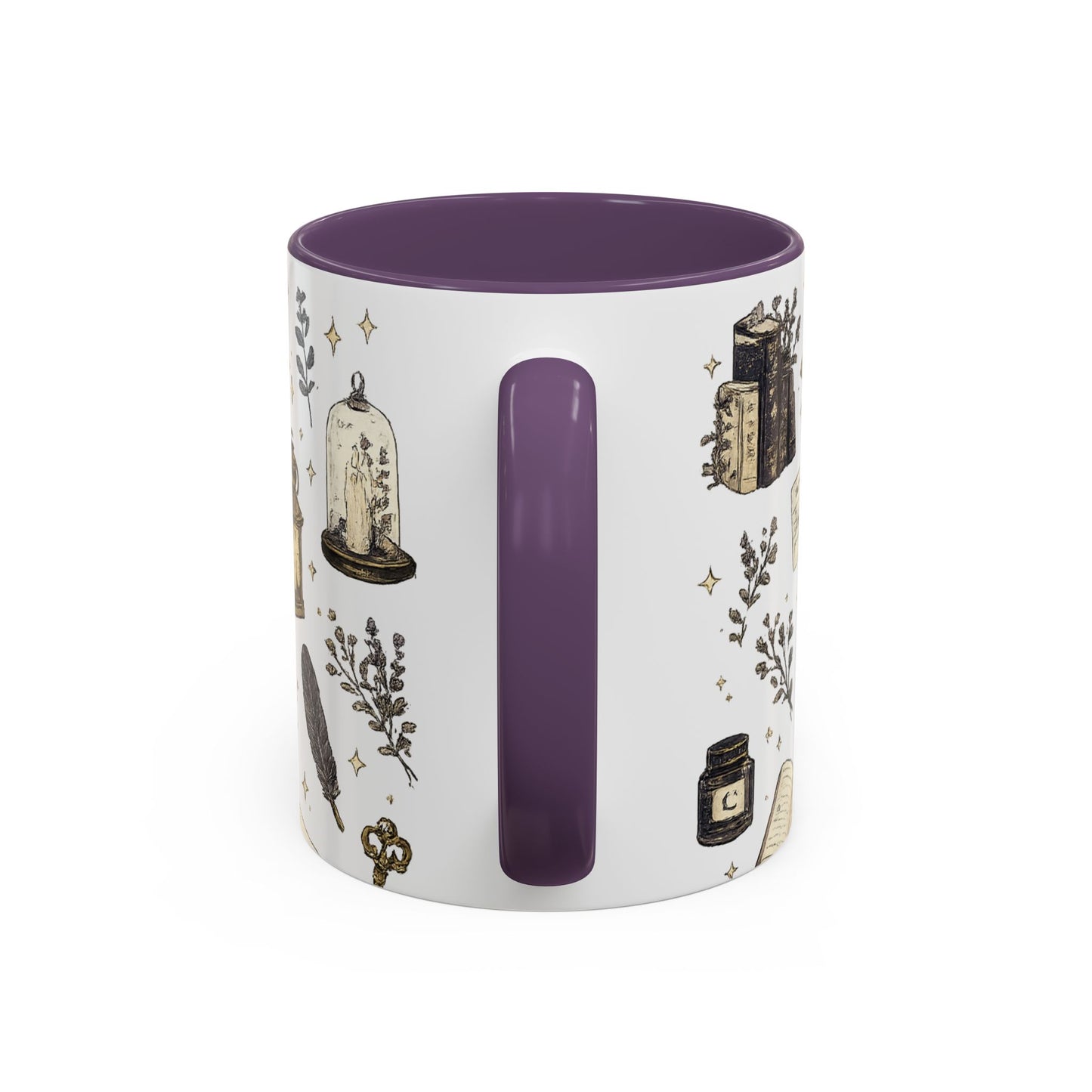 Mystic Tea & Books Accent Mug — Witchy Candle, Moon & Lantern Pattern (11/15 oz)