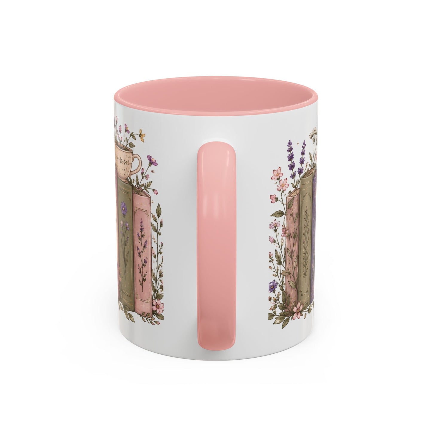 Floral Vintage Books Coffee Mug — Pink Accent Novel Lover Gift