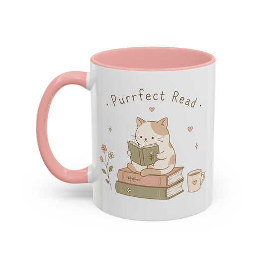 Purrfect Read Ceramic Accent Mug — Cute Cat Reading Coffee Mug (11/15 oz)