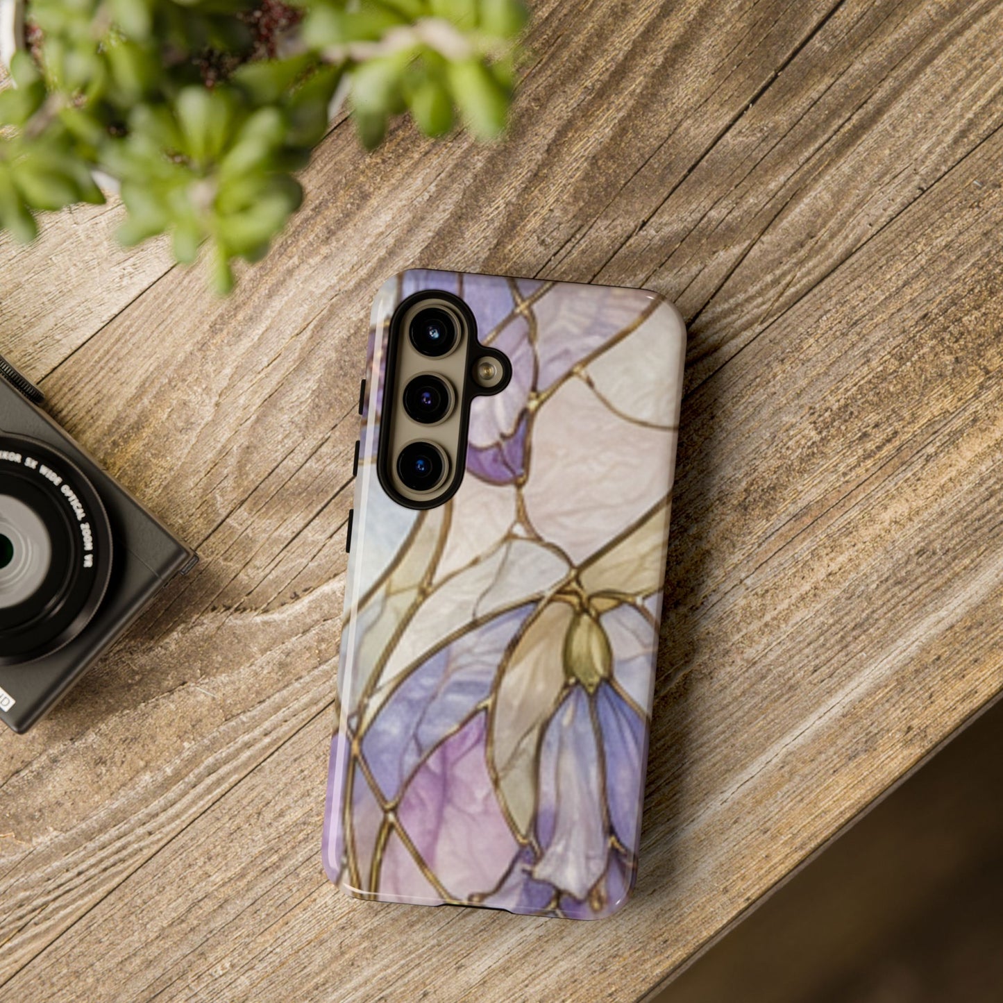 Lilac Meadows Stained Floral Glass Phone Case – Purple Lily Tough Case