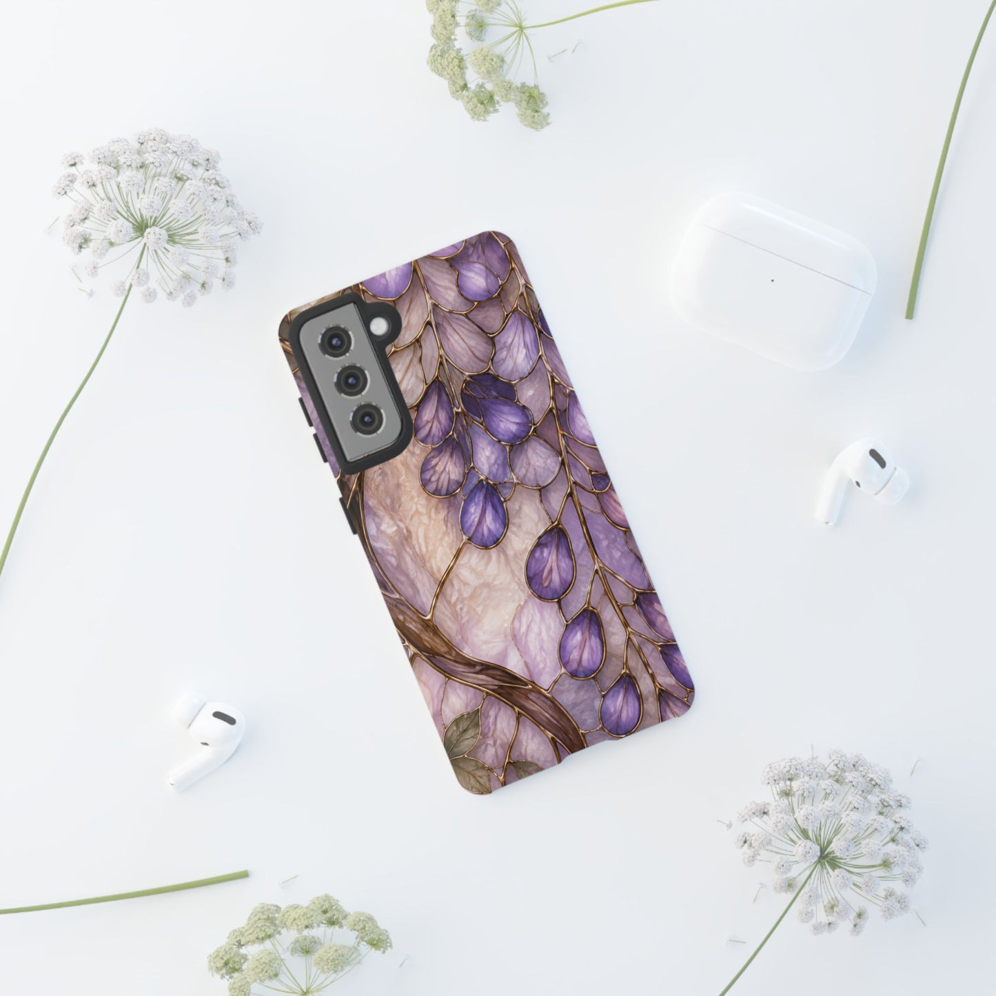 Wisteria Wilows Floral Lavender Vines Tough Phone Case- Stained glass floral collection