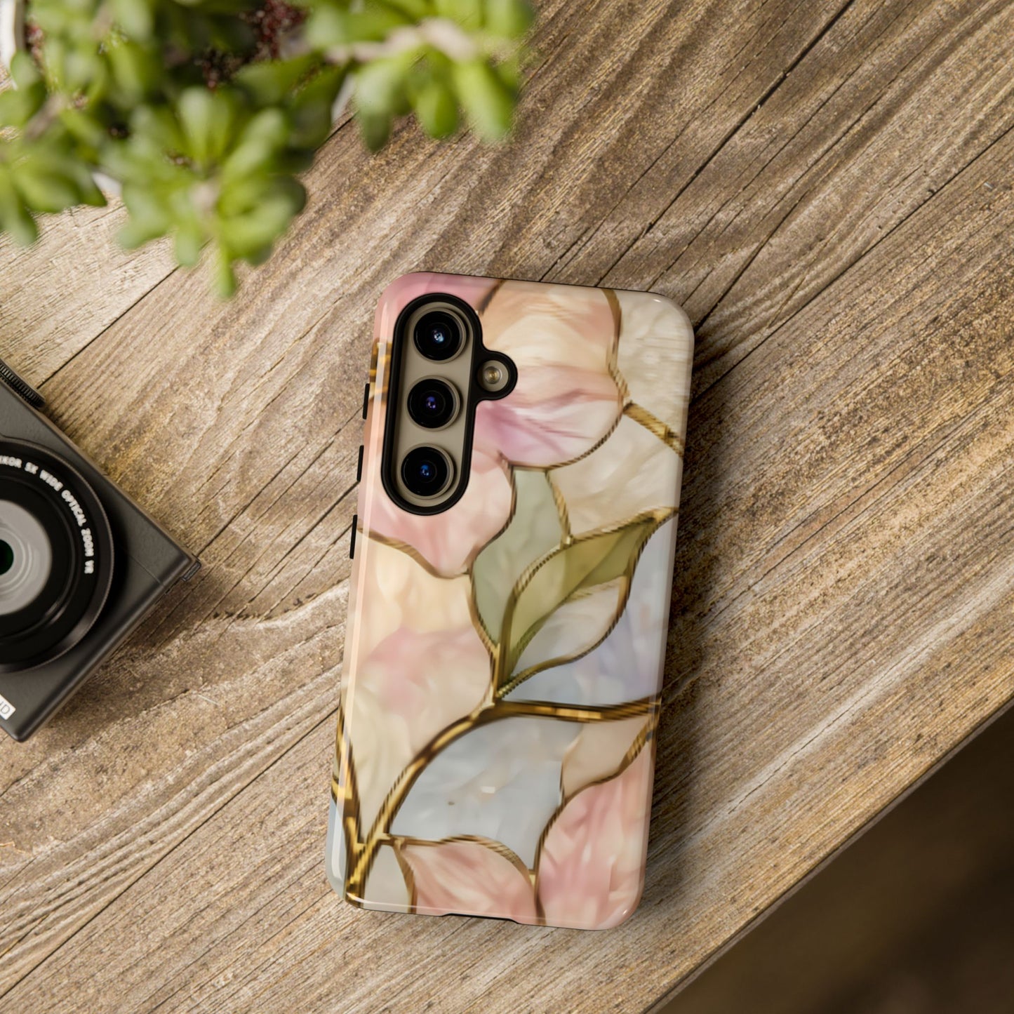 Pink Petals Floral Stained Glass Tough Case — Pastel Pink Protective Phone Cover