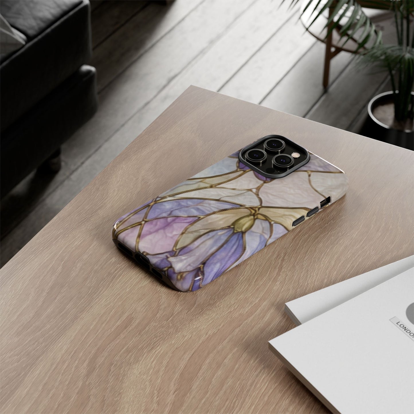Lilac Meadows Stained Floral Glass Phone Case – Purple Lily Tough Case