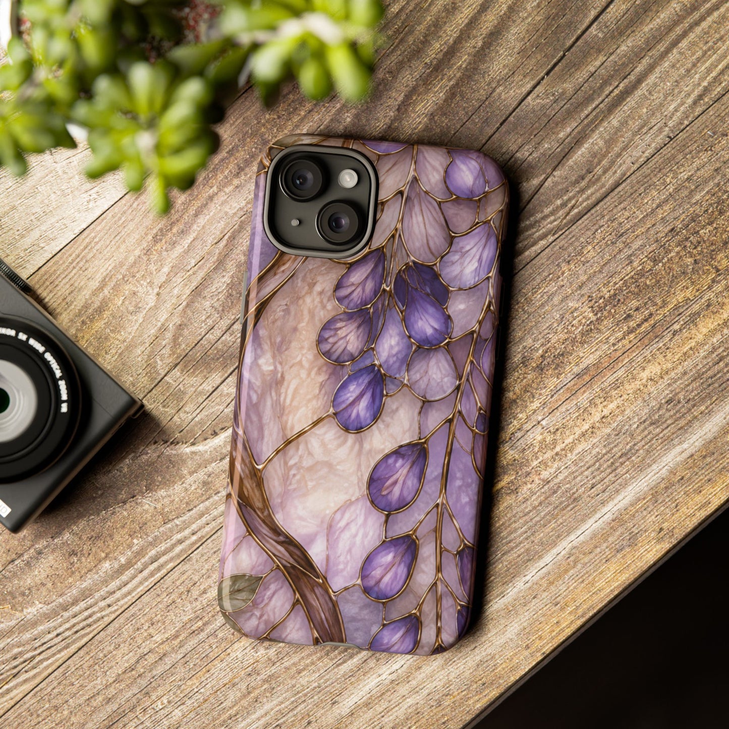 Wisteria Wilows Floral Lavender Vines Tough Phone Case- Stained glass floral collection