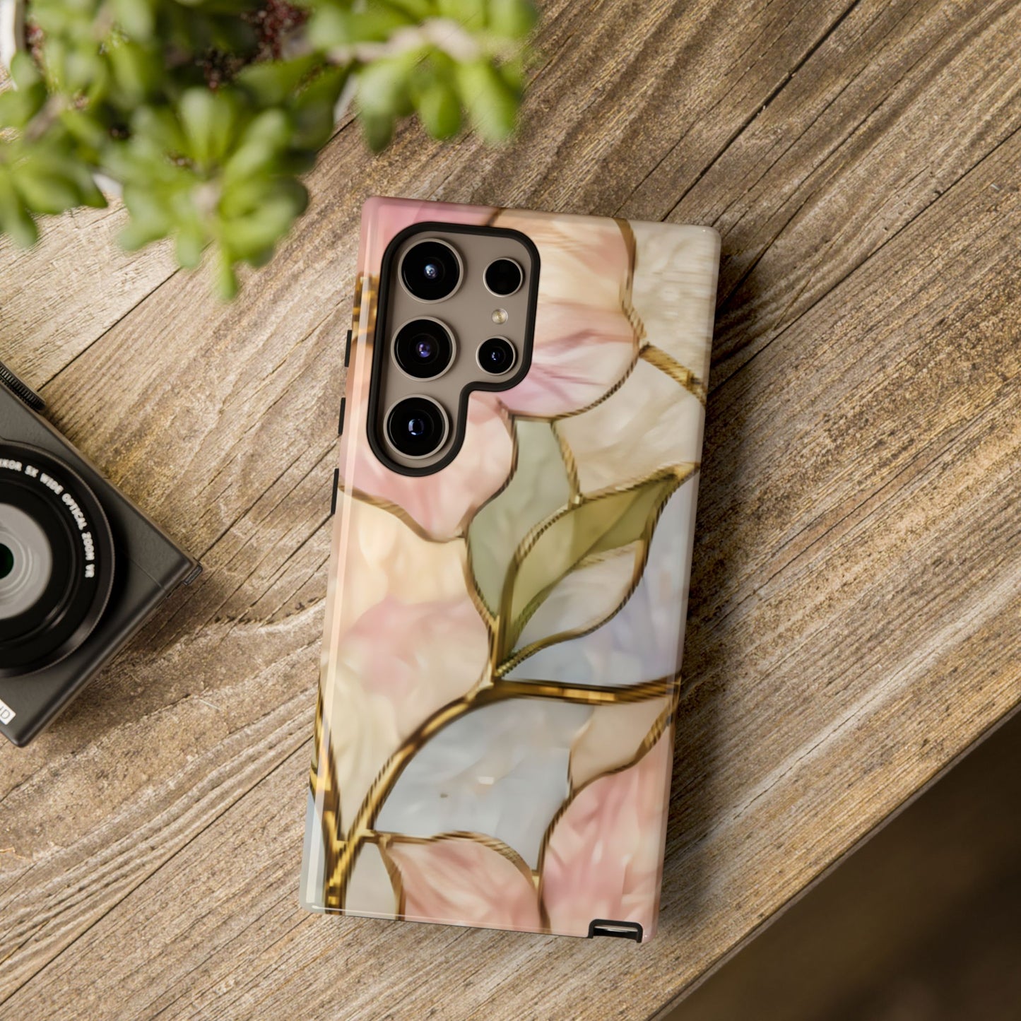 Pink Petals Floral Stained Glass Tough Case — Pastel Pink Protective Phone Cover