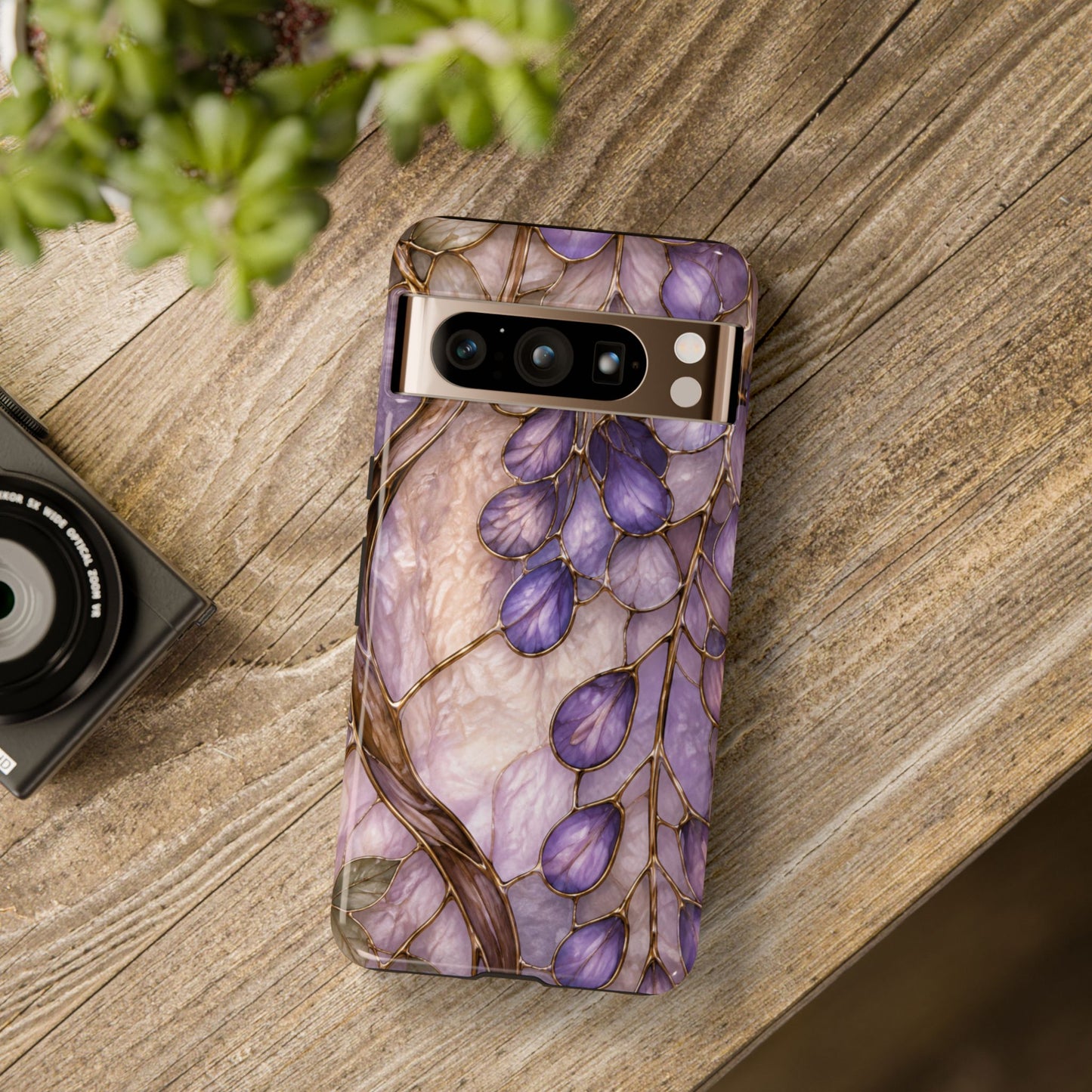 Wisteria Wilows Floral Lavender Vines Tough Phone Case- Stained glass floral collection