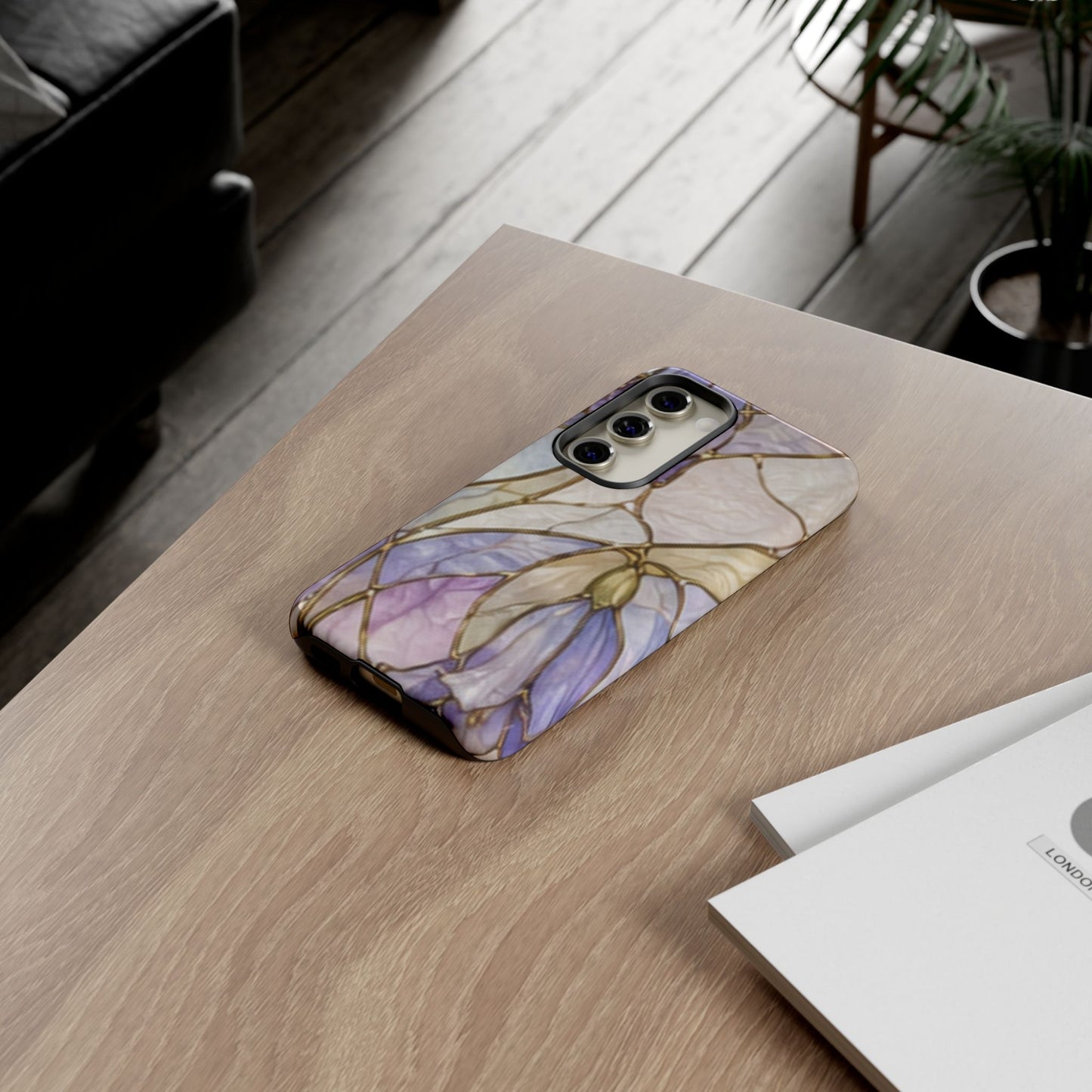 Lilac Meadows Stained Floral Glass Phone Case – Purple Lily Tough Case