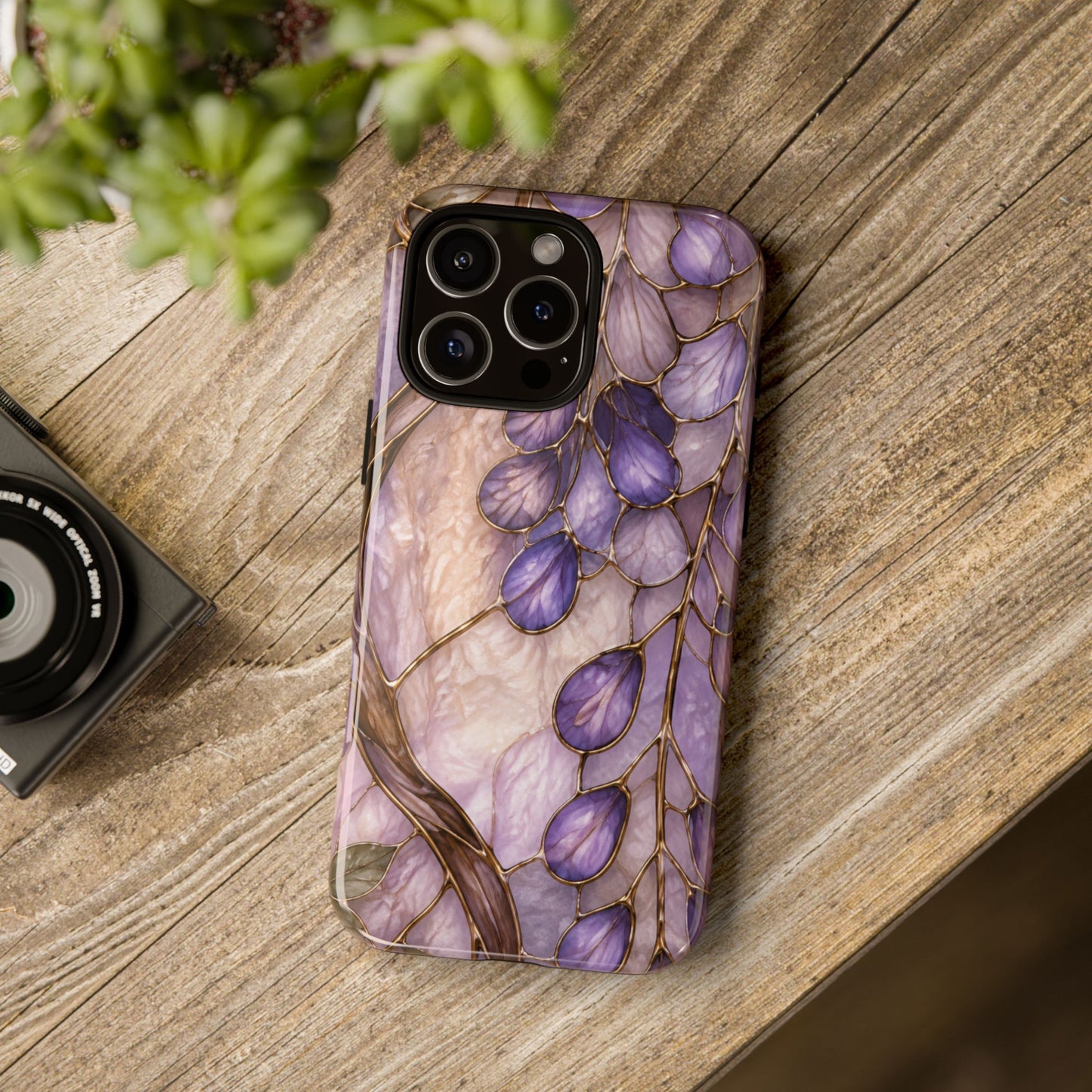 Wisteria Wilows Floral Lavender Vines Tough Phone Case- Stained glass floral collection