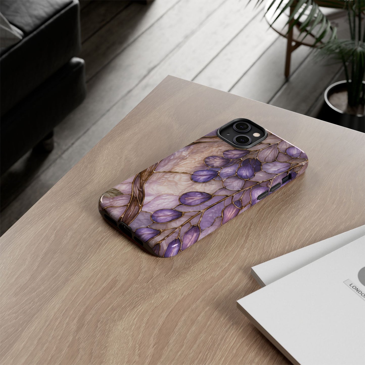 Wisteria Wilows Floral Lavender Vines Tough Phone Case- Stained glass floral collection
