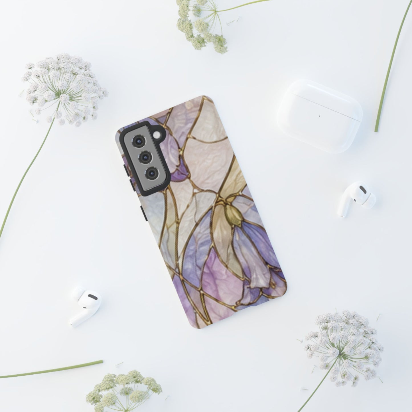 Lilac Meadows Stained Floral Glass Phone Case – Purple Lily Tough Case