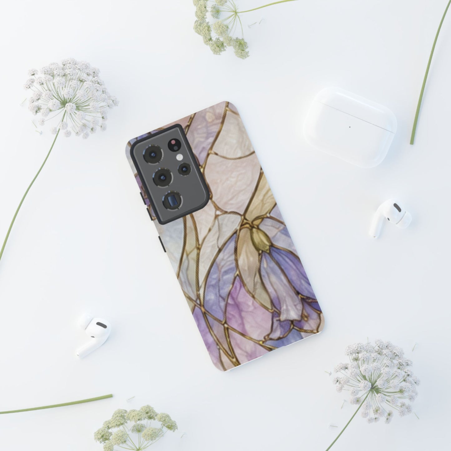 Lilac Meadows Stained Floral Glass Phone Case – Purple Lily Tough Case