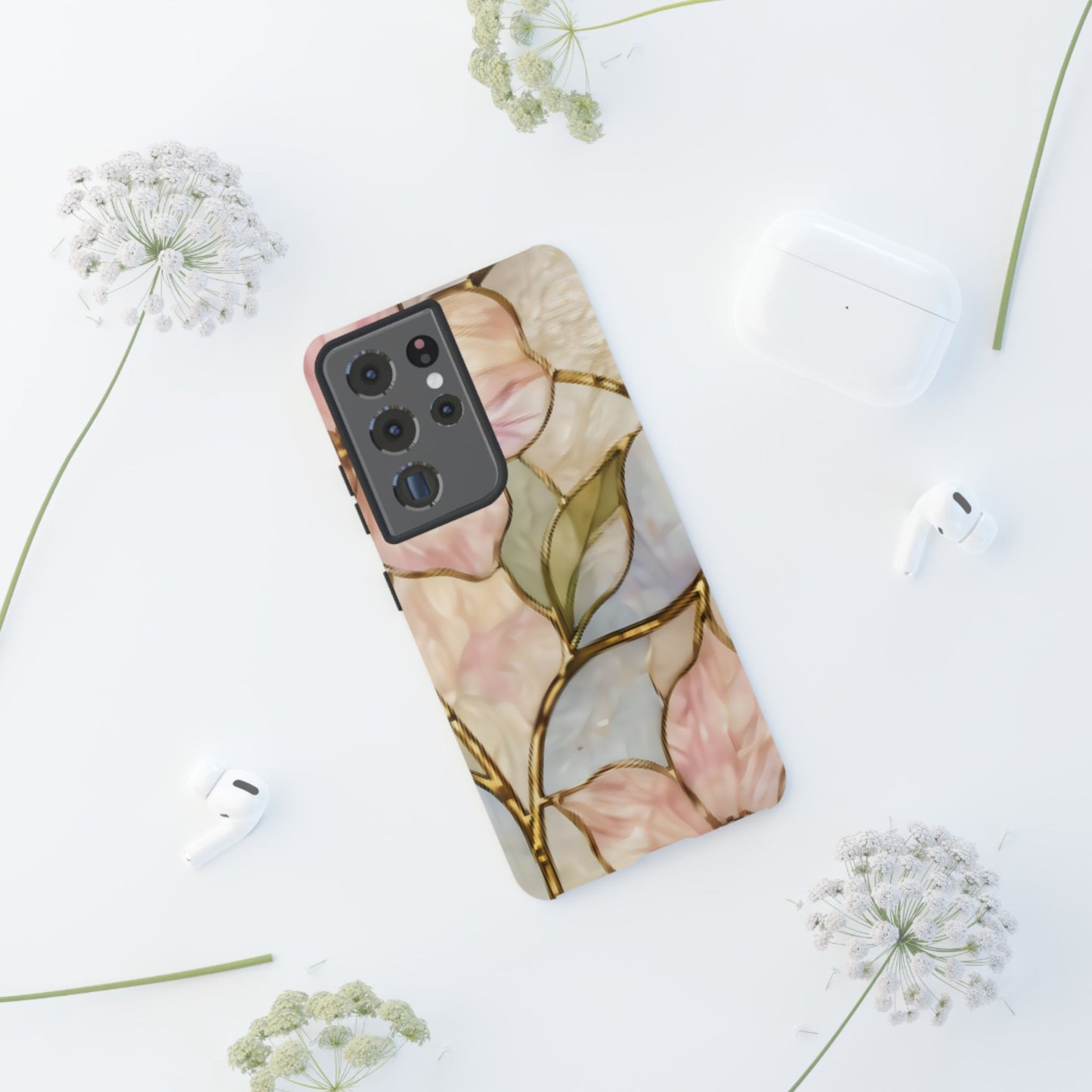 Pink Petals Floral Stained Glass Tough Case — Pastel Pink Protective Phone Cover