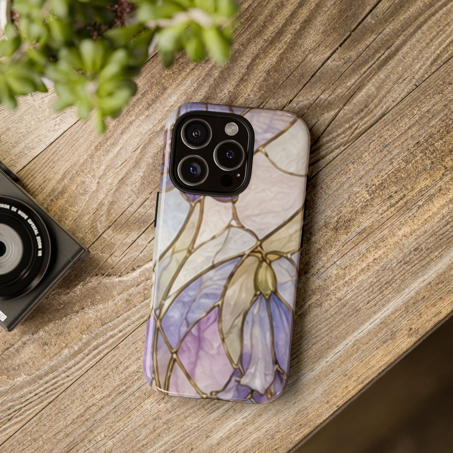 Lilac Meadows Stained Floral Glass Phone Case – Purple Lily Tough Case