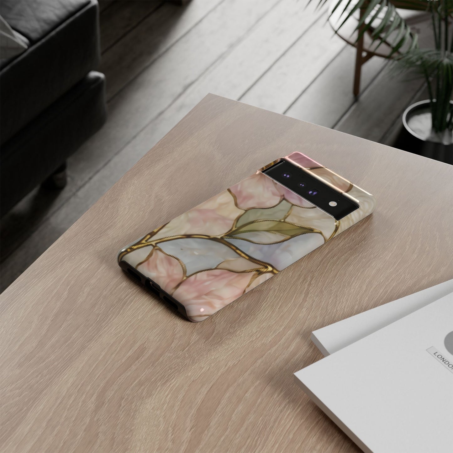 Pink Petals Floral Stained Glass Tough Case — Pastel Pink Protective Phone Cover