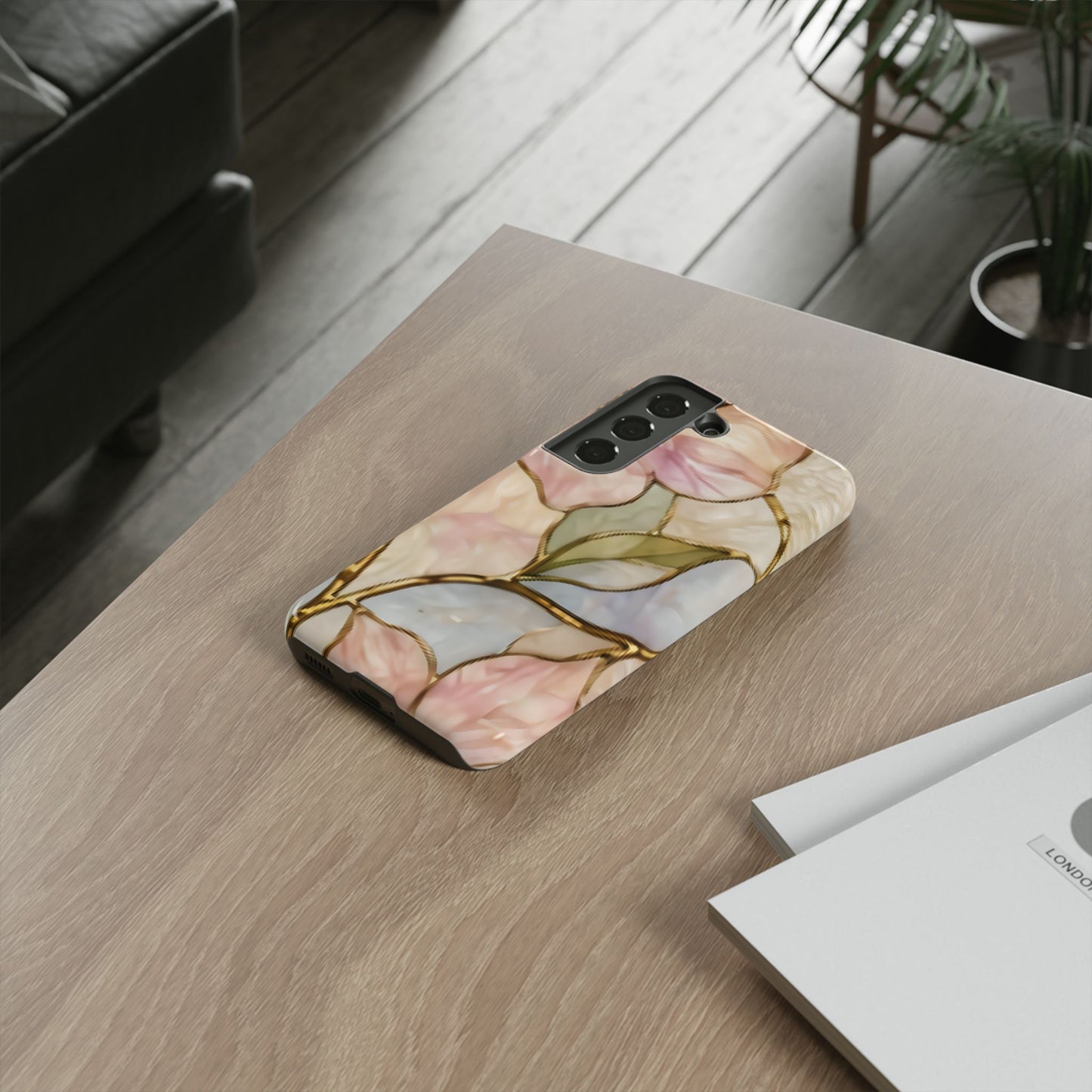 Pink Petals Floral Stained Glass Tough Case — Pastel Pink Protective Phone Cover