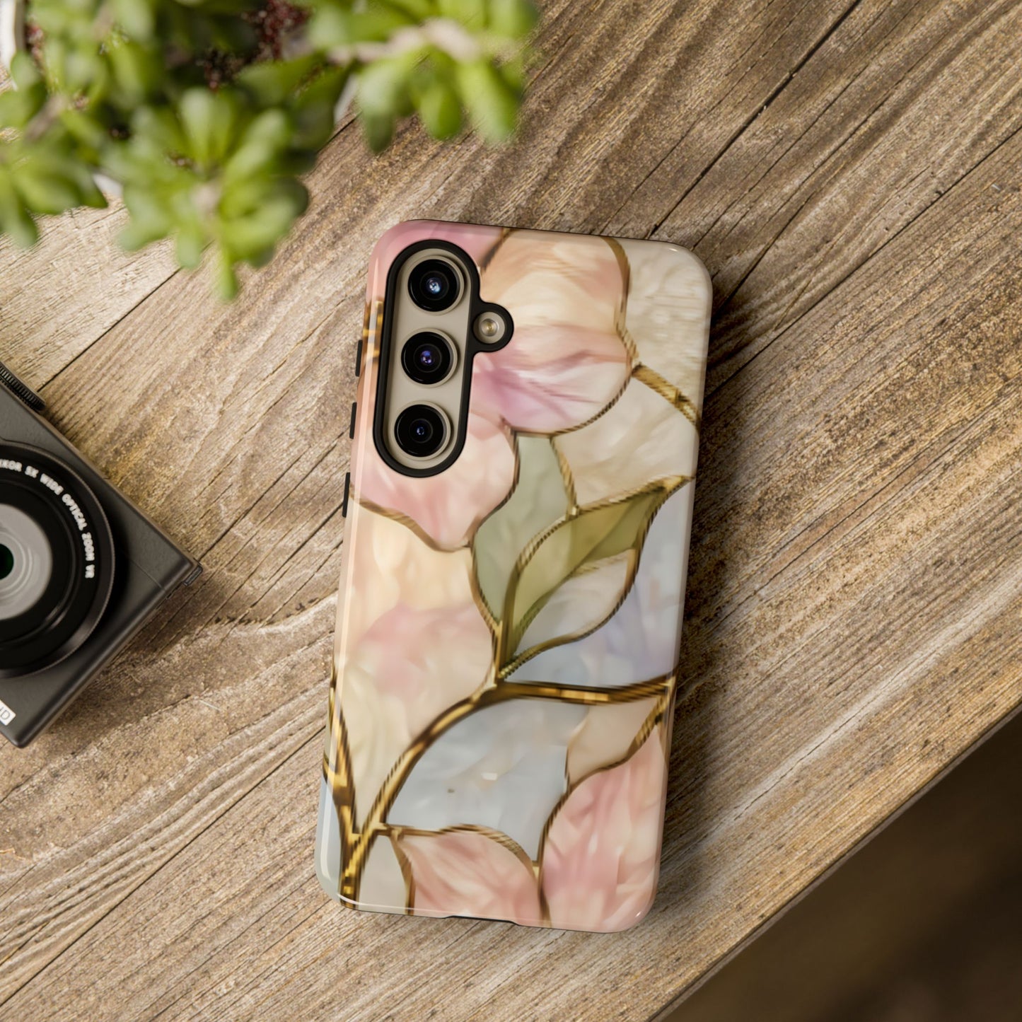 Pink Petals Floral Stained Glass Tough Case — Pastel Pink Protective Phone Cover