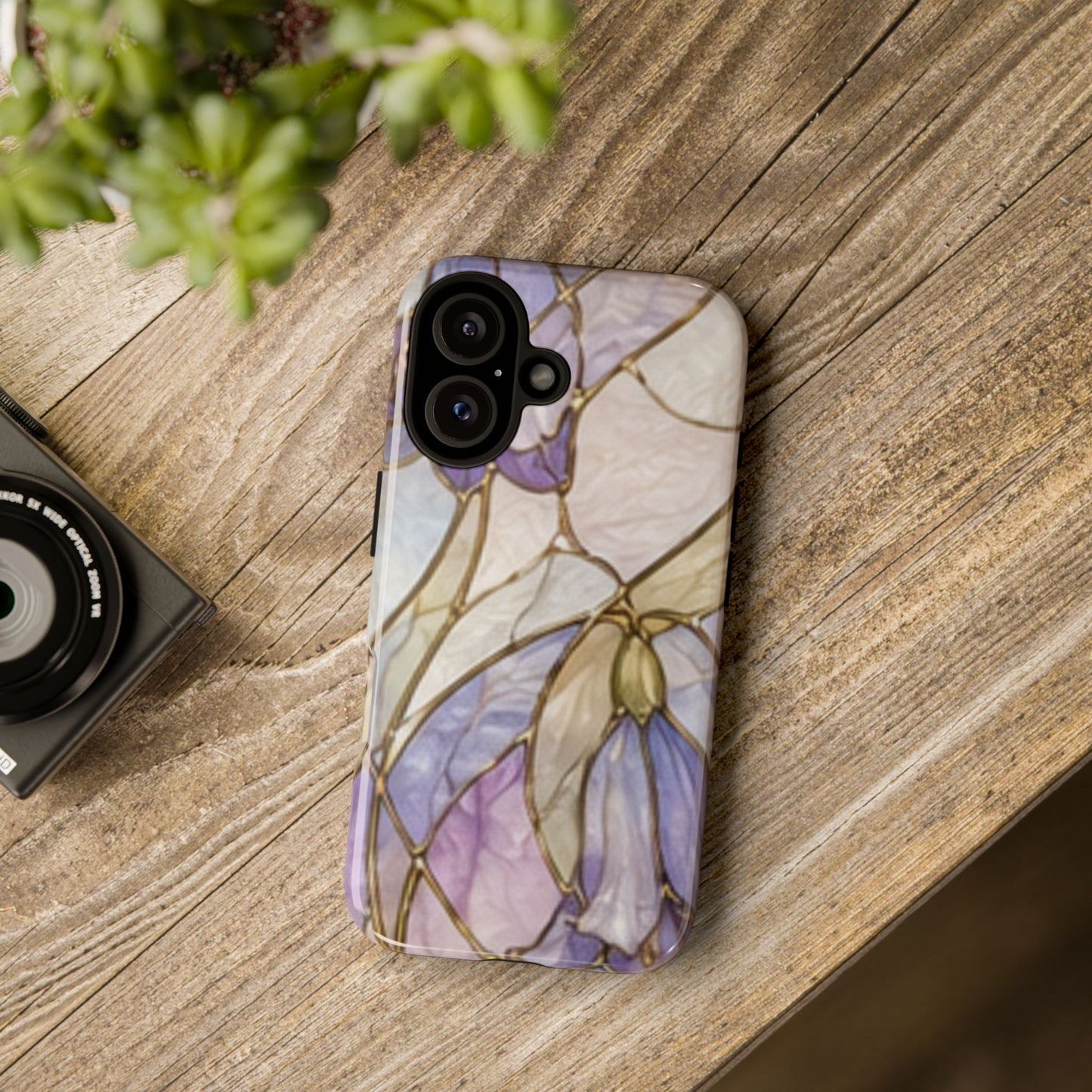 Lilac Meadows Stained Floral Glass Phone Case – Purple Lily Tough Case