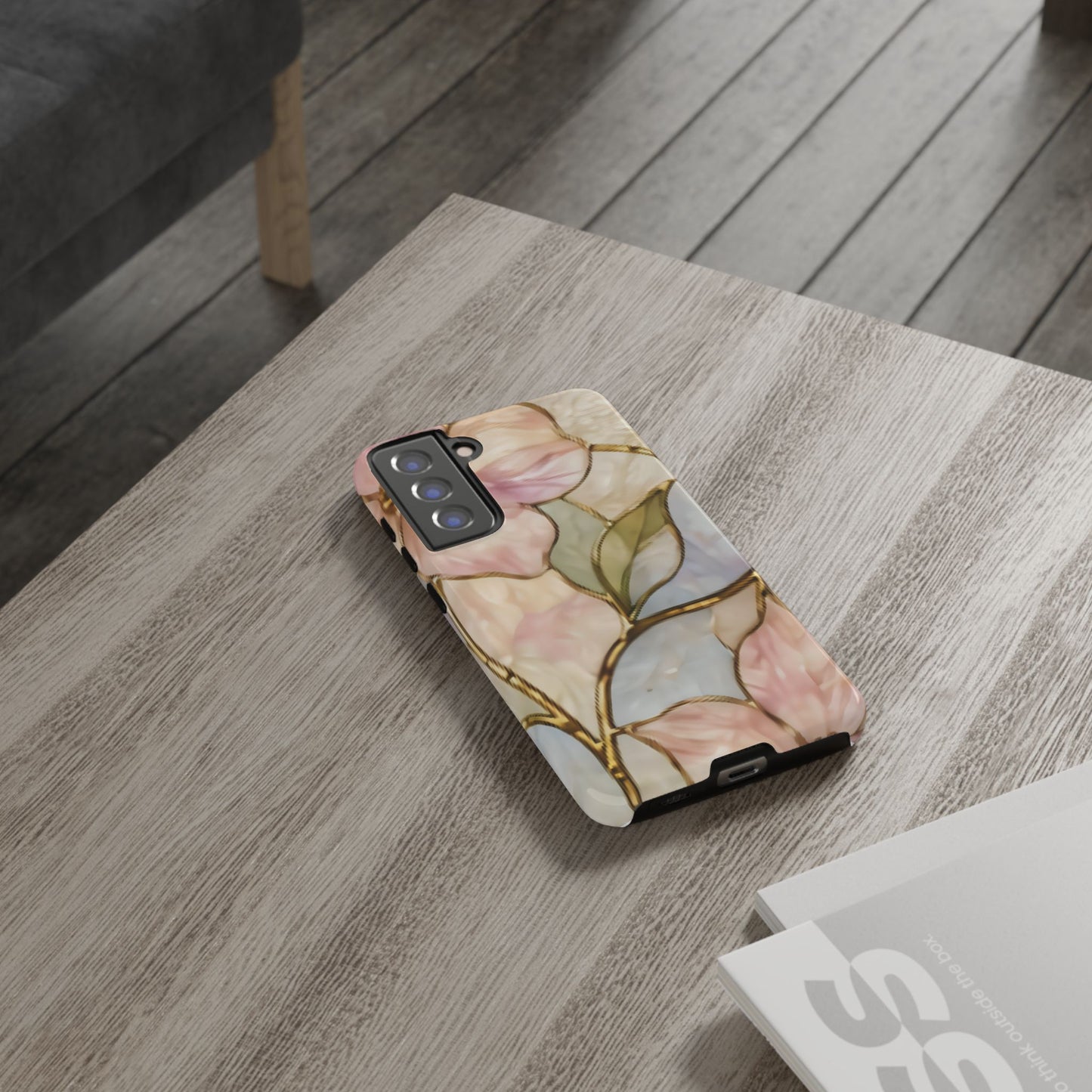 Pink Petals Floral Stained Glass Tough Case — Pastel Pink Protective Phone Cover