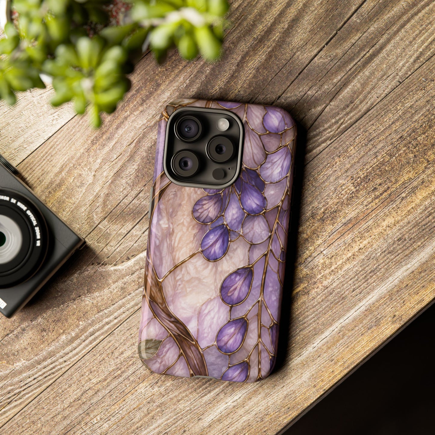 Wisteria Wilows Floral Lavender Vines Tough Phone Case- Stained glass floral collection