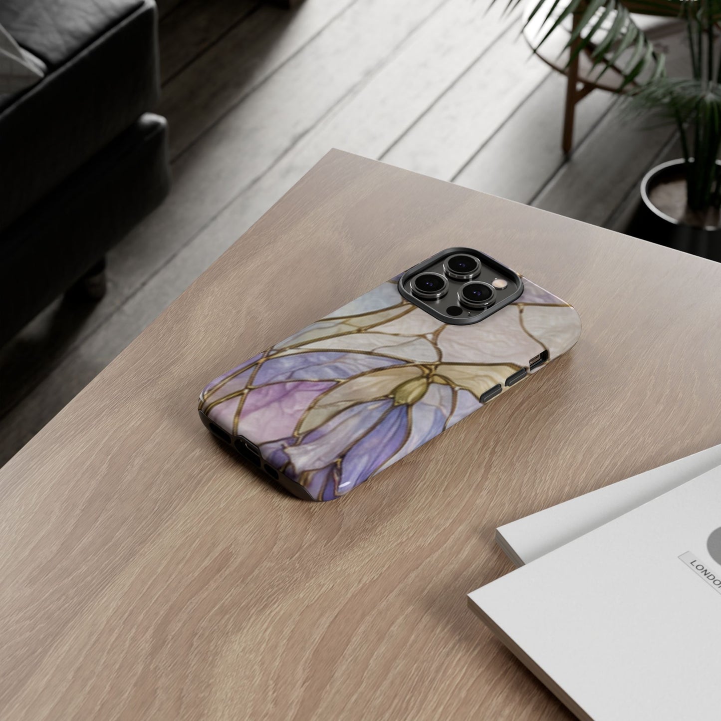 Lilac Meadows Stained Floral Glass Phone Case – Purple Lily Tough Case