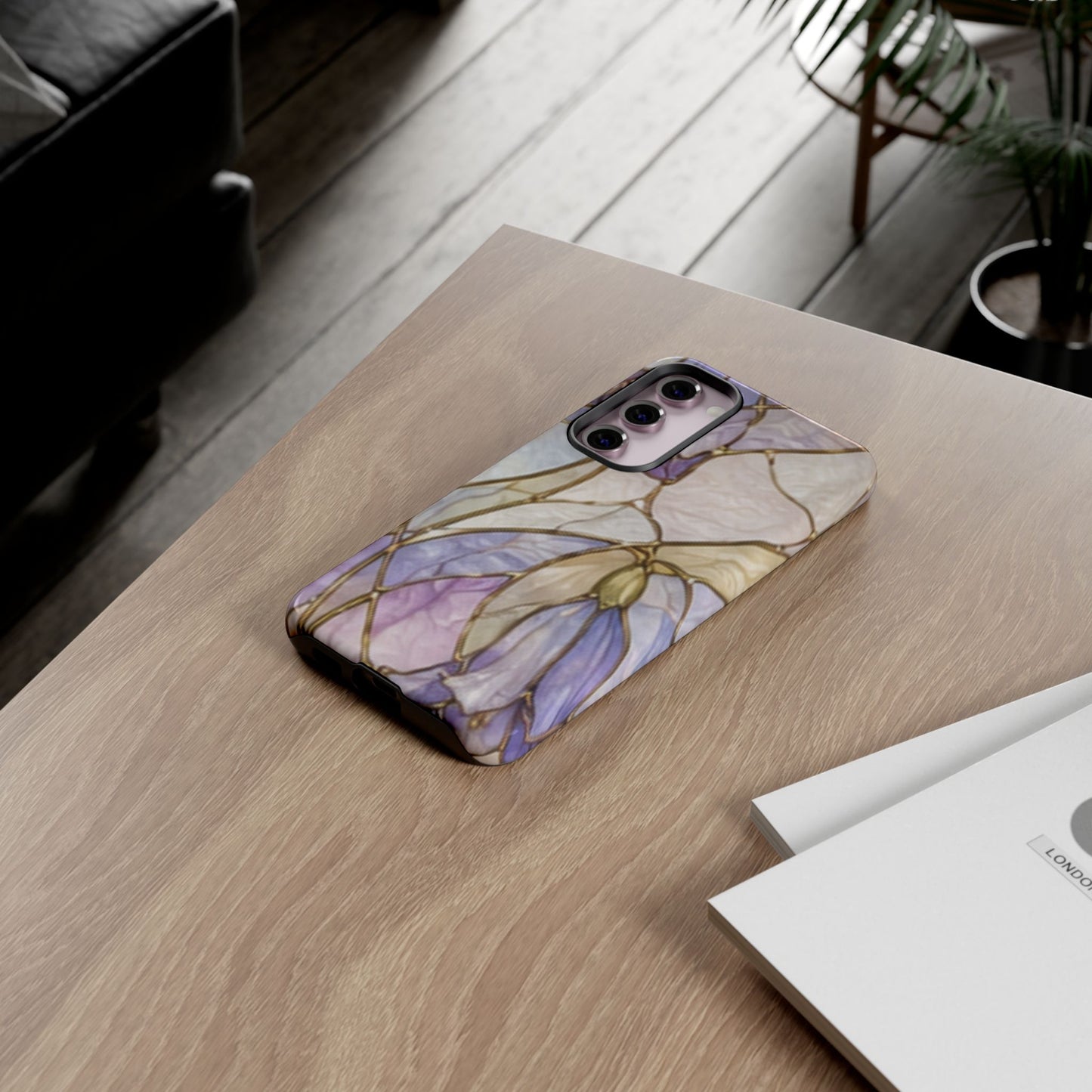 Lilac Meadows Stained Floral Glass Phone Case – Purple Lily Tough Case