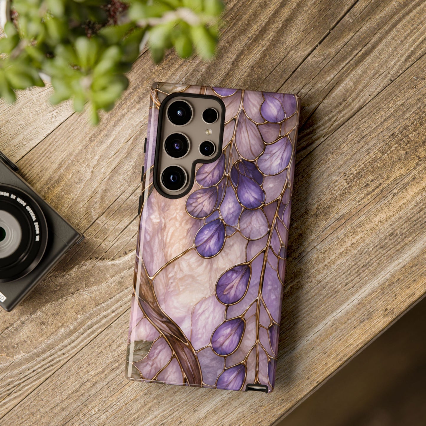 Wisteria Wilows Floral Lavender Vines Tough Phone Case- Stained glass floral collection