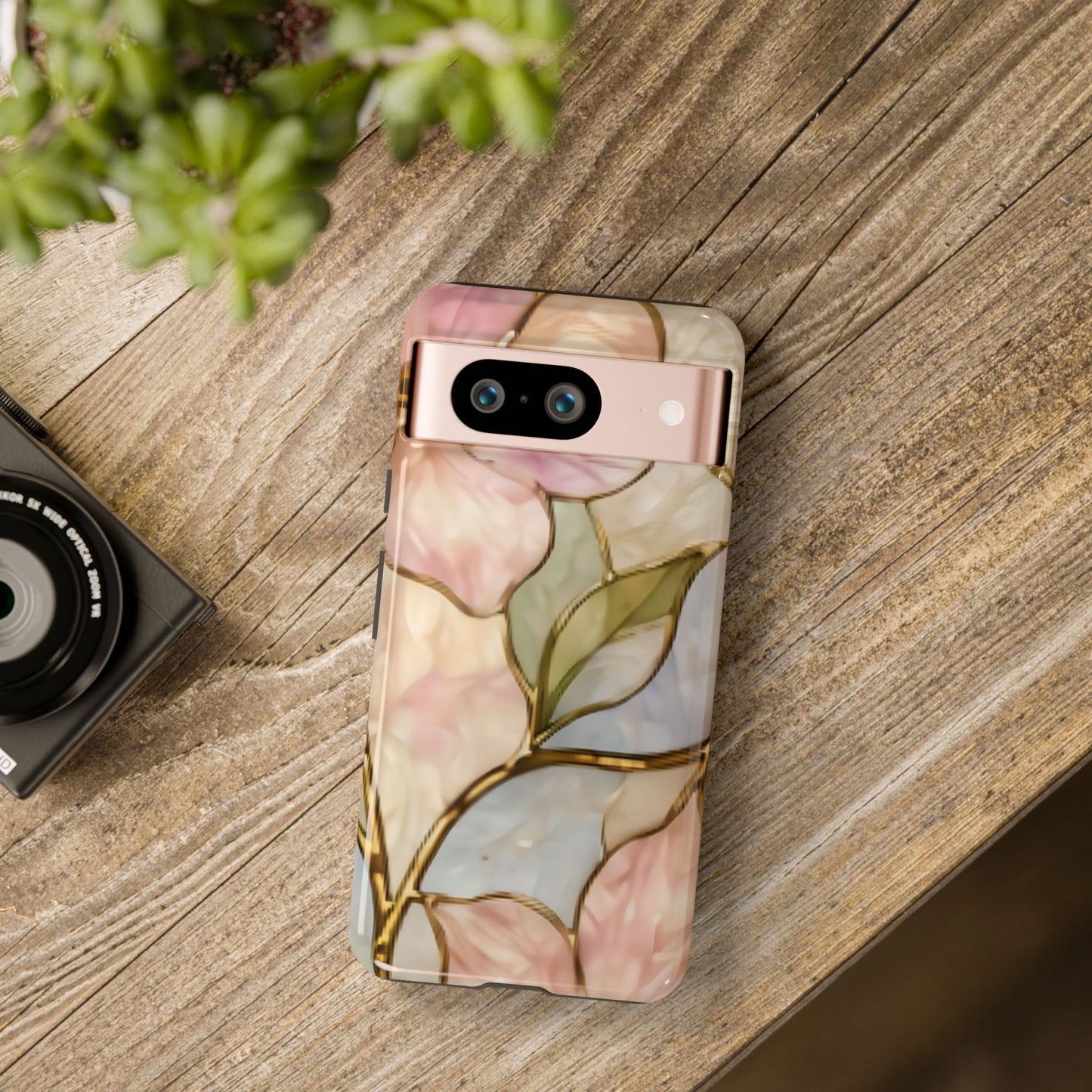 Pink Petals Floral Stained Glass Tough Case — Pastel Pink Protective Phone Cover