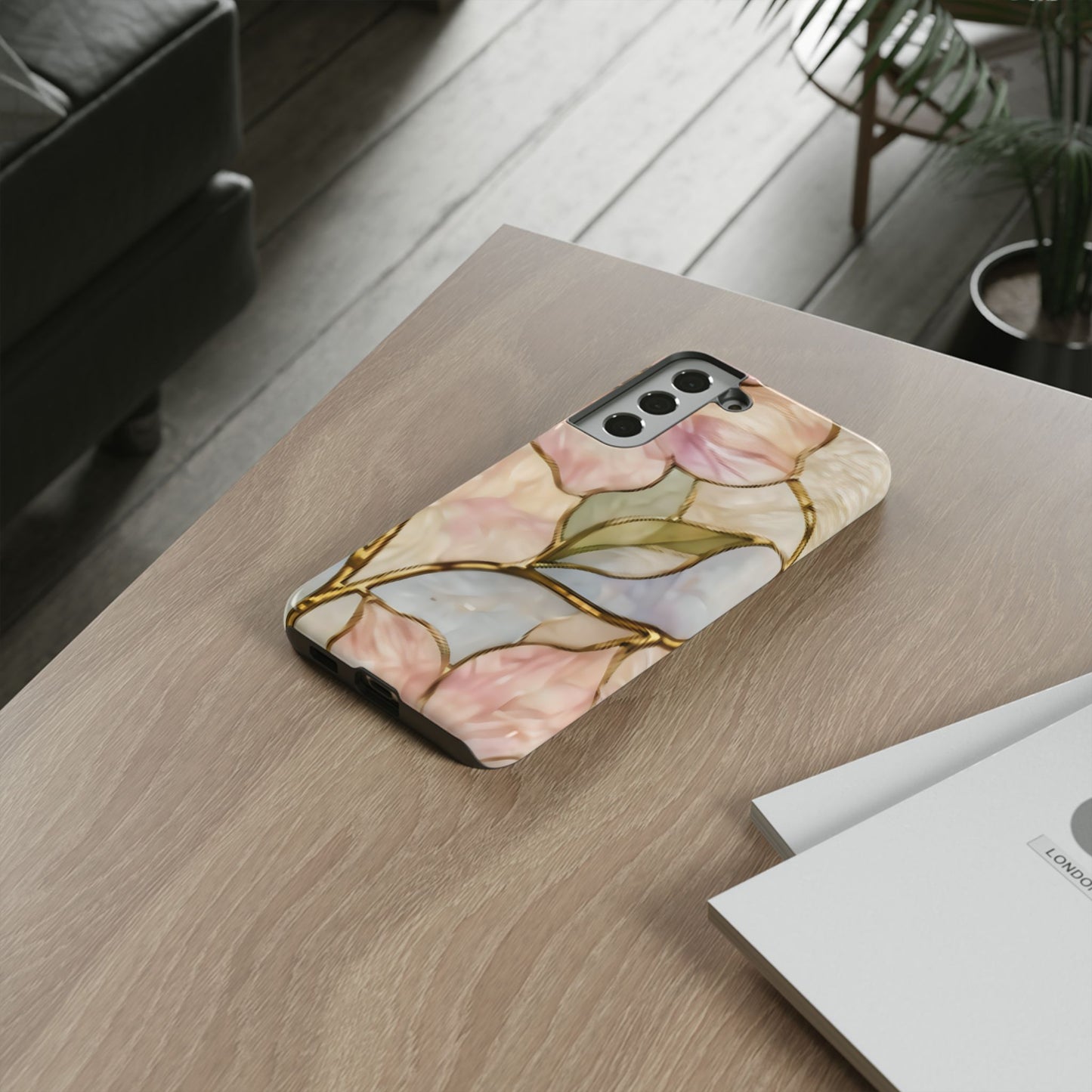 Pink Petals Floral Stained Glass Tough Case — Pastel Pink Protective Phone Cover