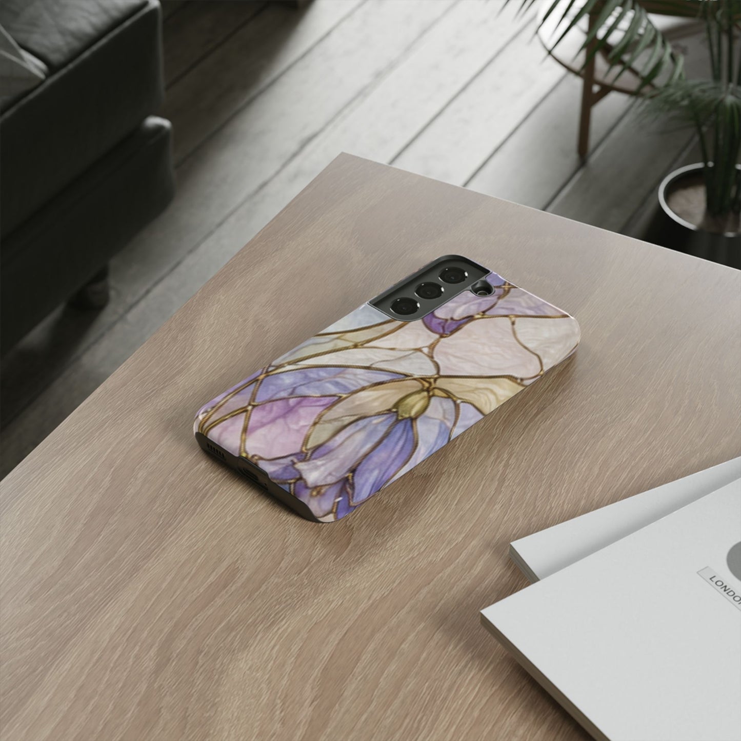 Lilac Meadows Stained Floral Glass Phone Case – Purple Lily Tough Case