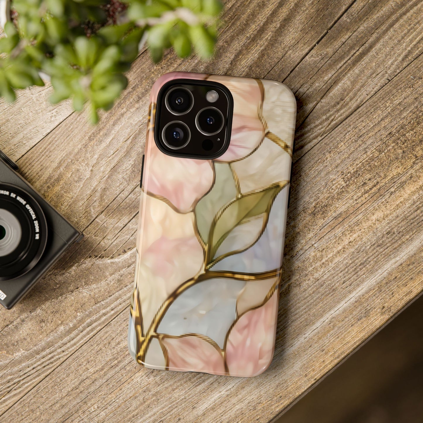 Pink Petals Floral Stained Glass Tough Case — Pastel Pink Protective Phone Cover