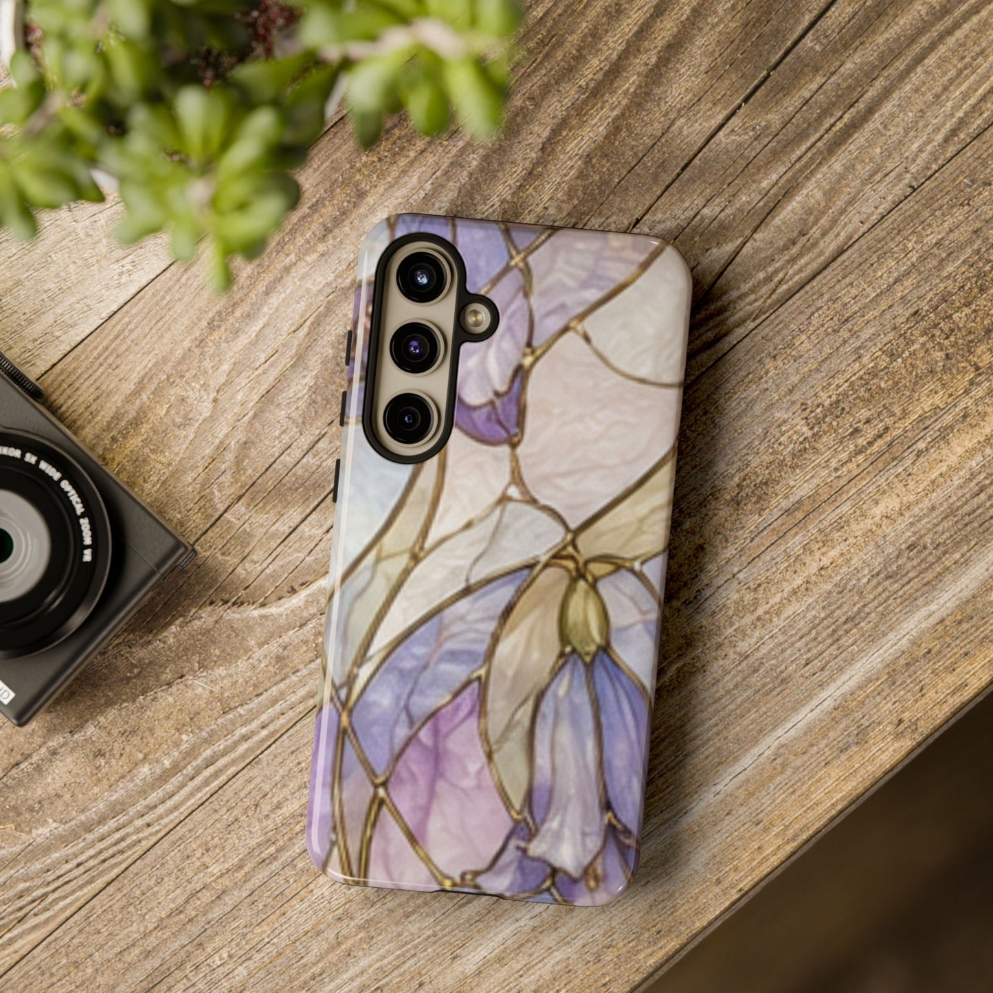 Lilac Meadows Stained Floral Glass Phone Case – Purple Lily Tough Case
