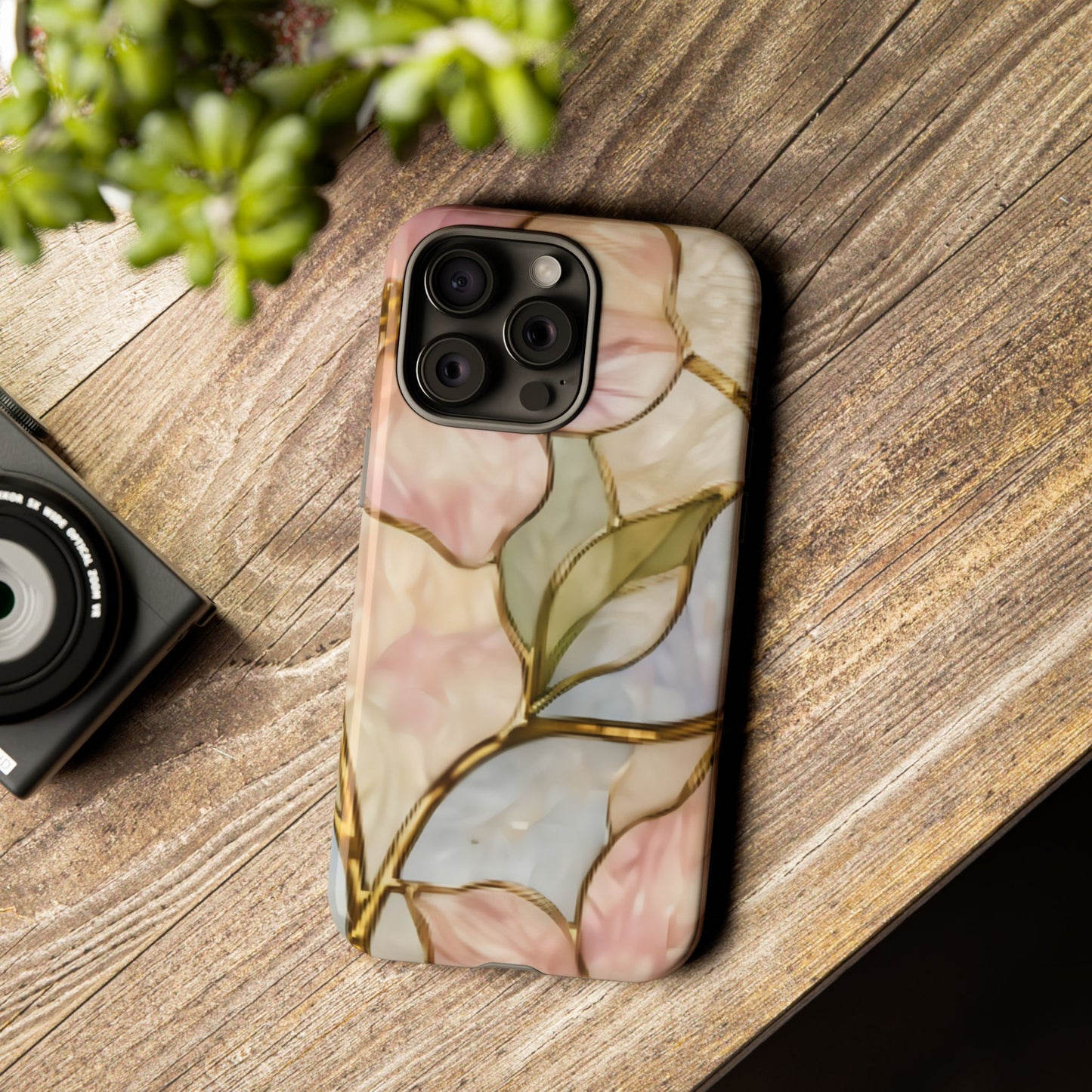 Pink Petals Floral Stained Glass Tough Case — Pastel Pink Protective Phone Cover