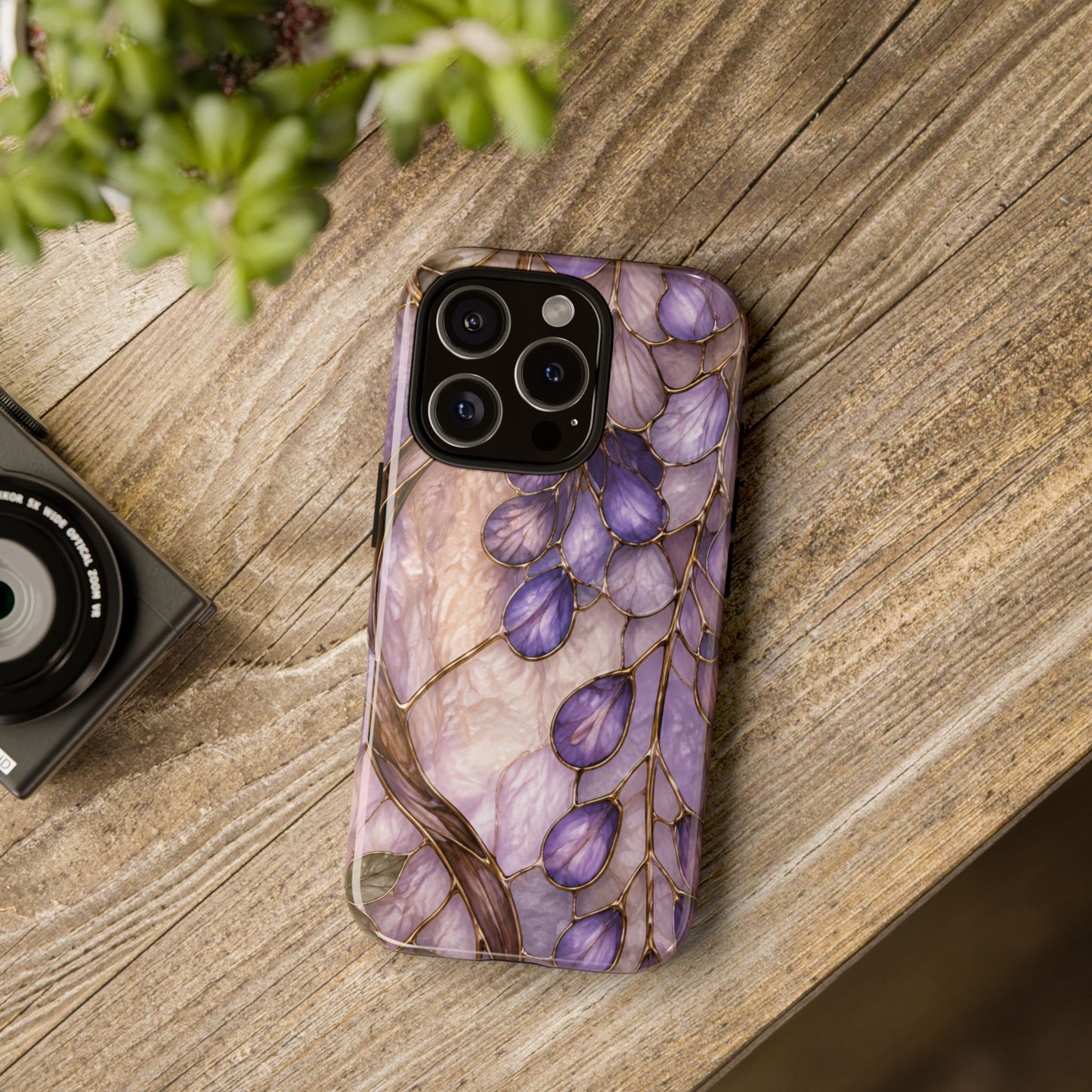 Wisteria Wilows Floral Lavender Vines Tough Phone Case- Stained glass floral collection