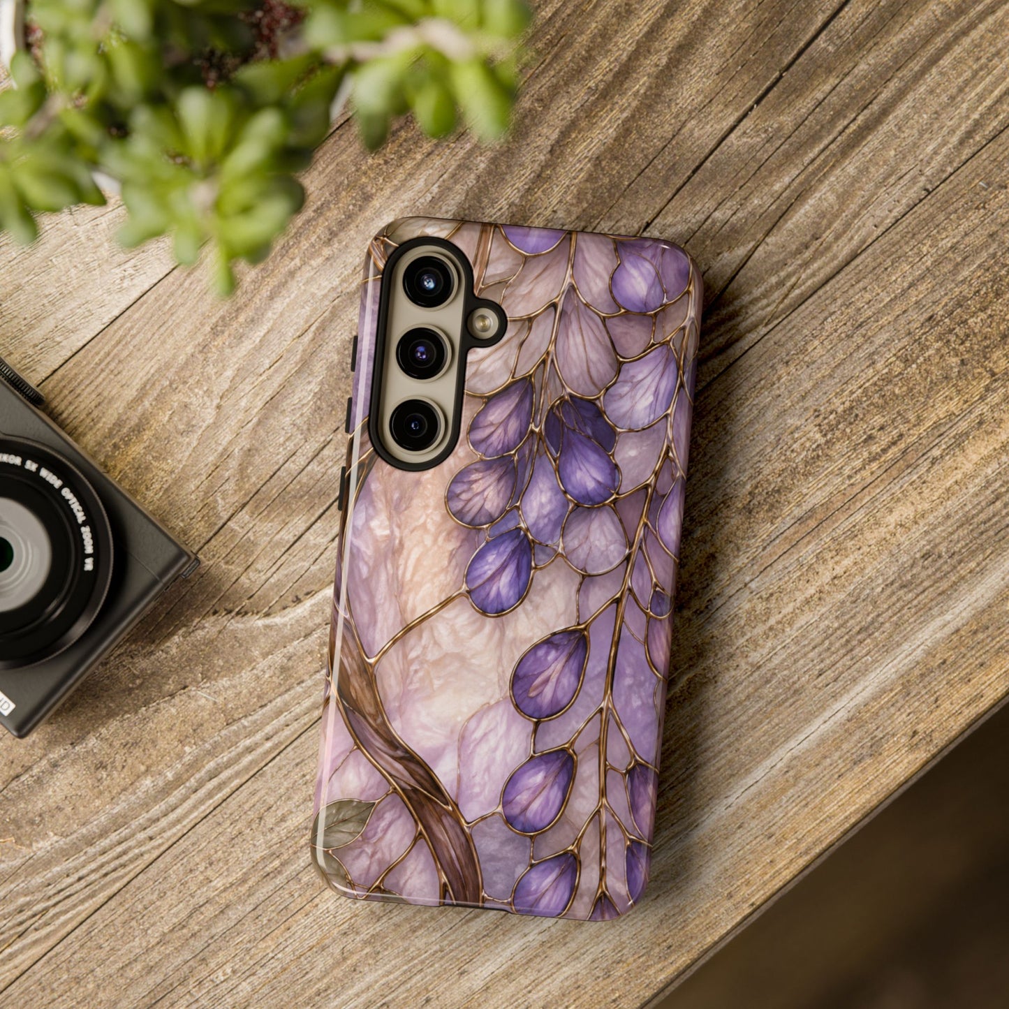 Wisteria Wilows Floral Lavender Vines Tough Phone Case- Stained glass floral collection