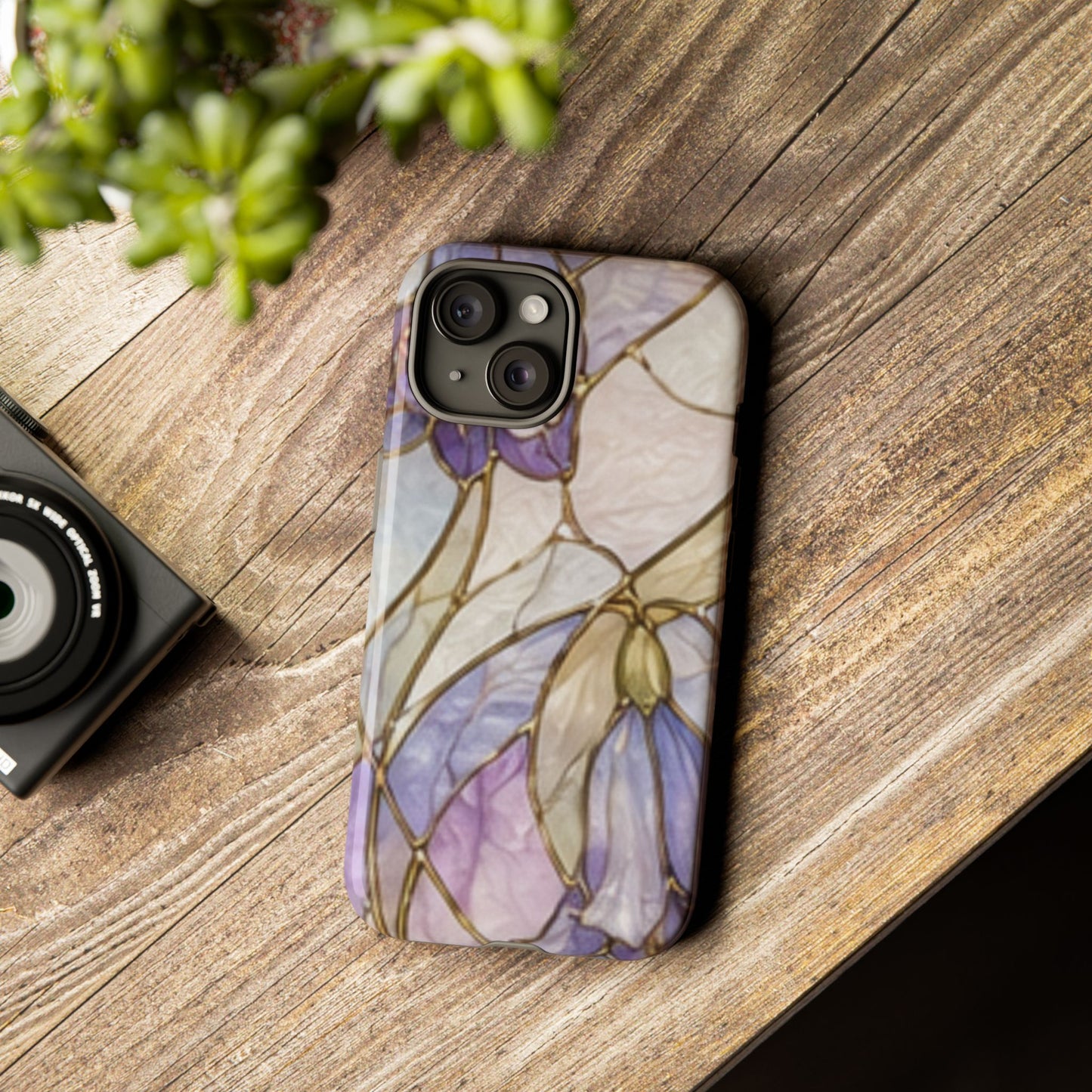 Lilac Meadows Stained Floral Glass Phone Case – Purple Lily Tough Case