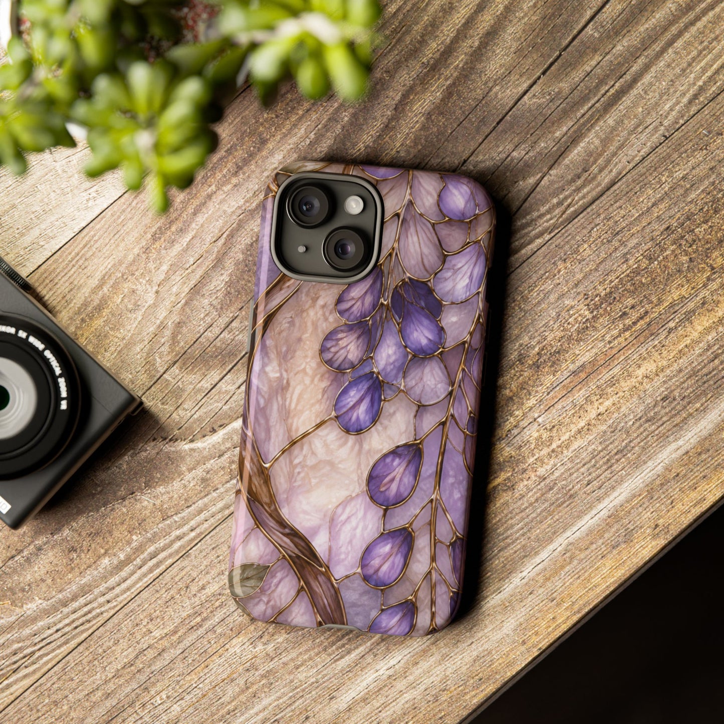 Wisteria Wilows Floral Lavender Vines Tough Phone Case- Stained glass floral collection