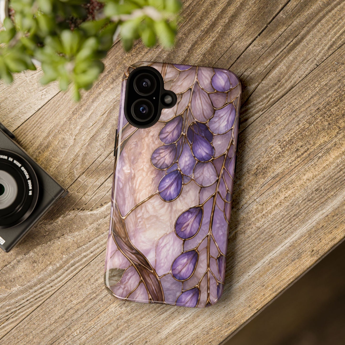 Wisteria Wilows Floral Lavender Vines Tough Phone Case- Stained glass floral collection