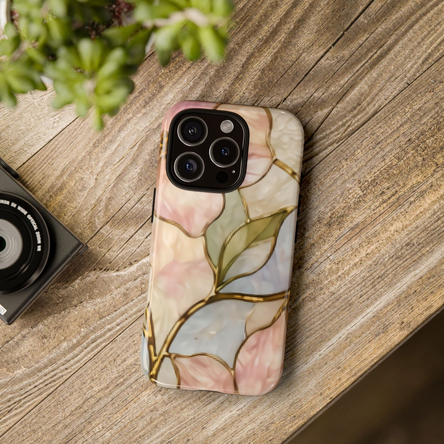 Pink Petals Floral Stained Glass Tough Case — Pastel Pink Protective Phone Cover