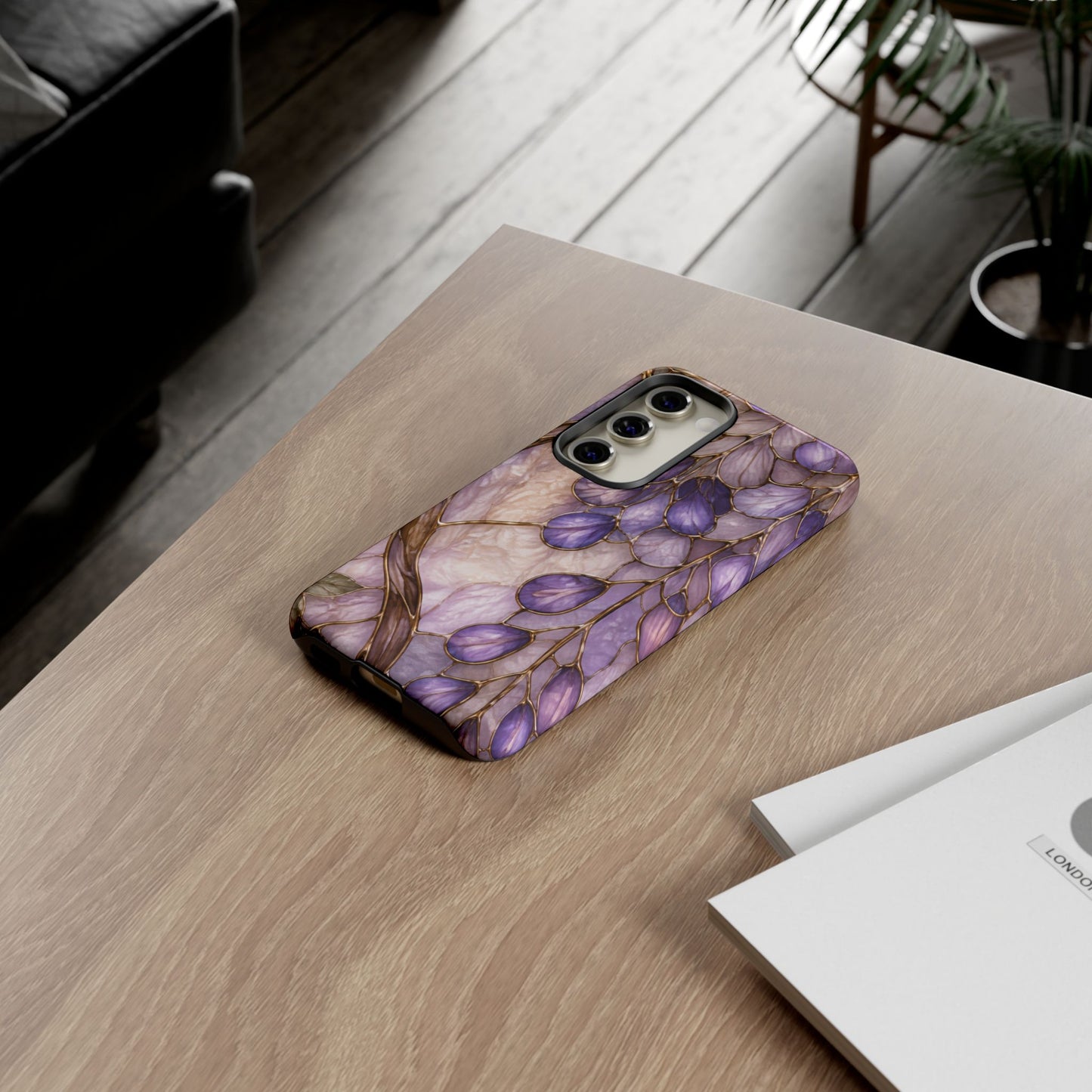 Wisteria Wilows Floral Lavender Vines Tough Phone Case- Stained glass floral collection