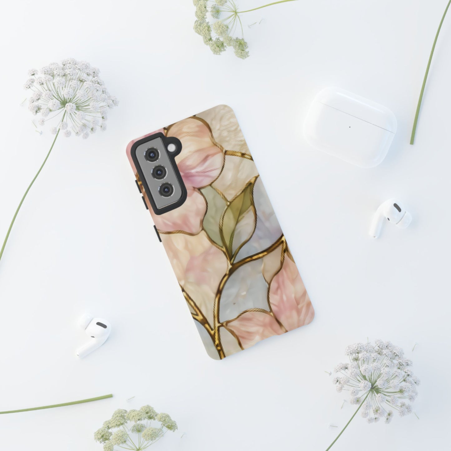 Pink Petals Floral Stained Glass Tough Case — Pastel Pink Protective Phone Cover