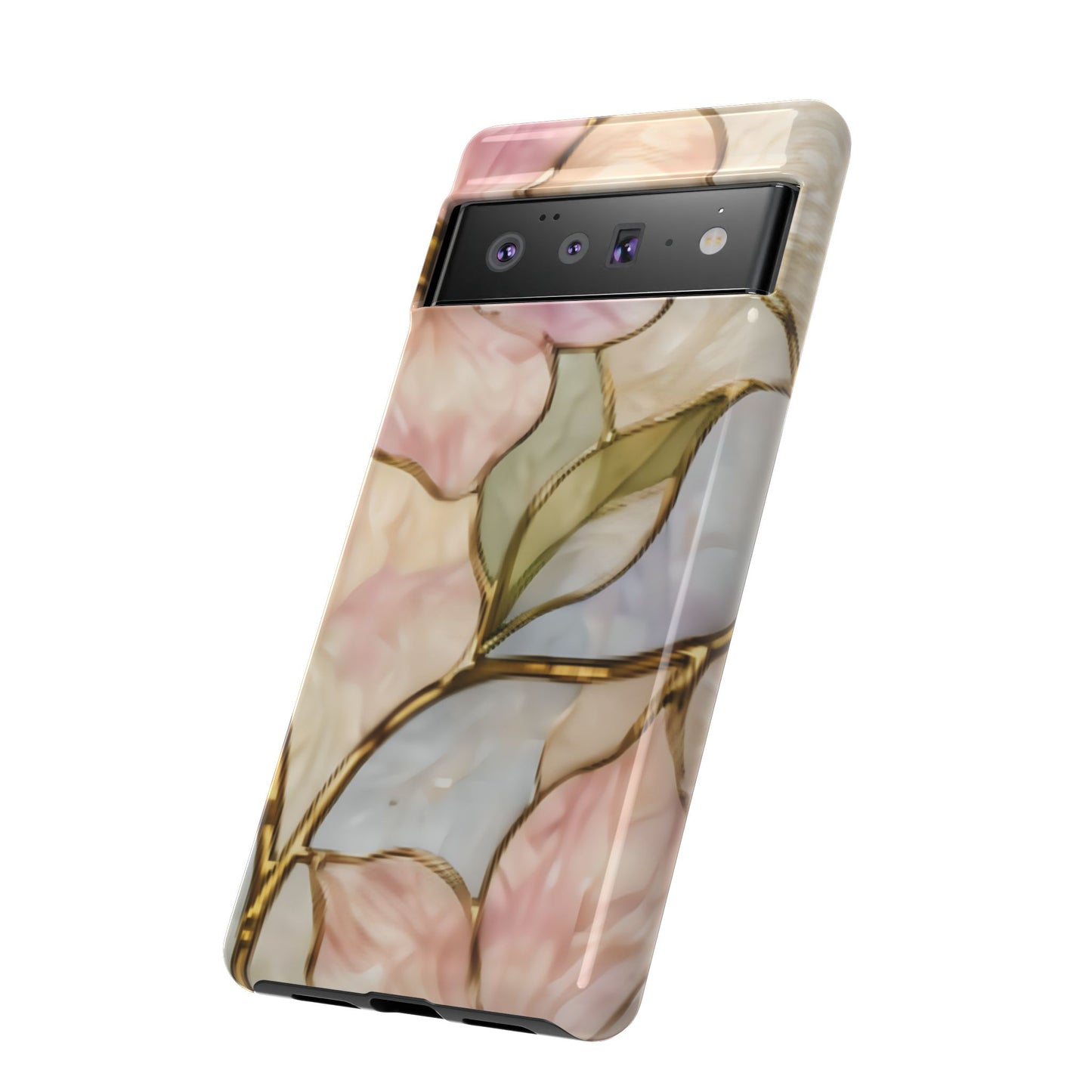 Pink Petals Floral Stained Glass Tough Case — Pastel Pink Protective Phone Cover