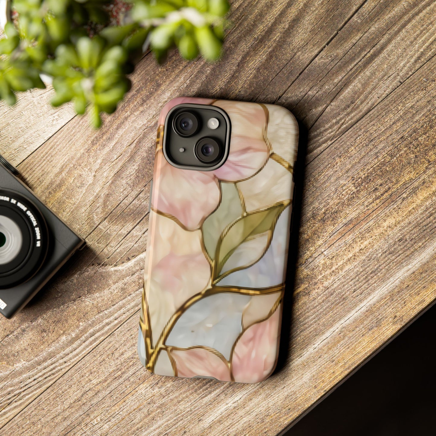 Pink Petals Floral Stained Glass Tough Case — Pastel Pink Protective Phone Cover