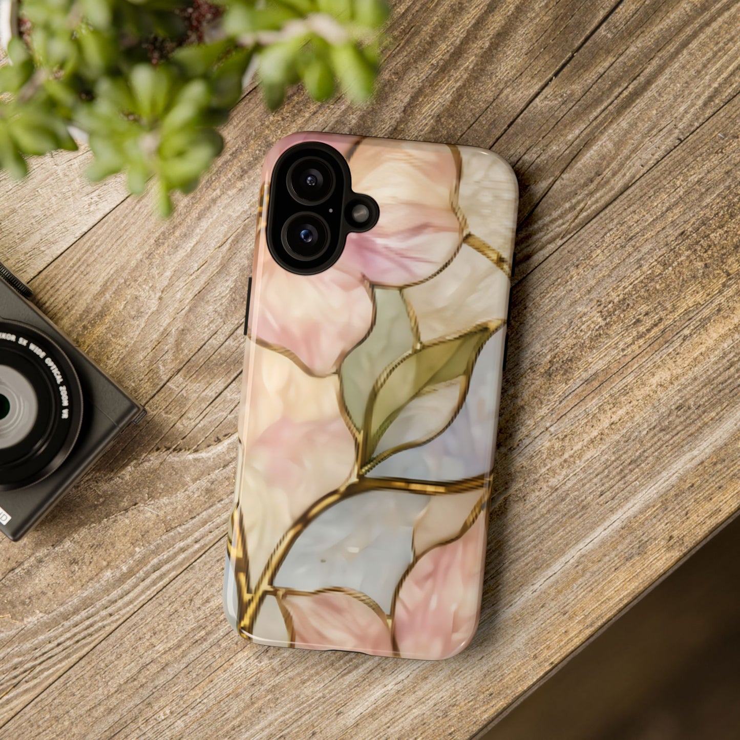 Pink Petals Floral Stained Glass Tough Case — Pastel Pink Protective Phone Cover