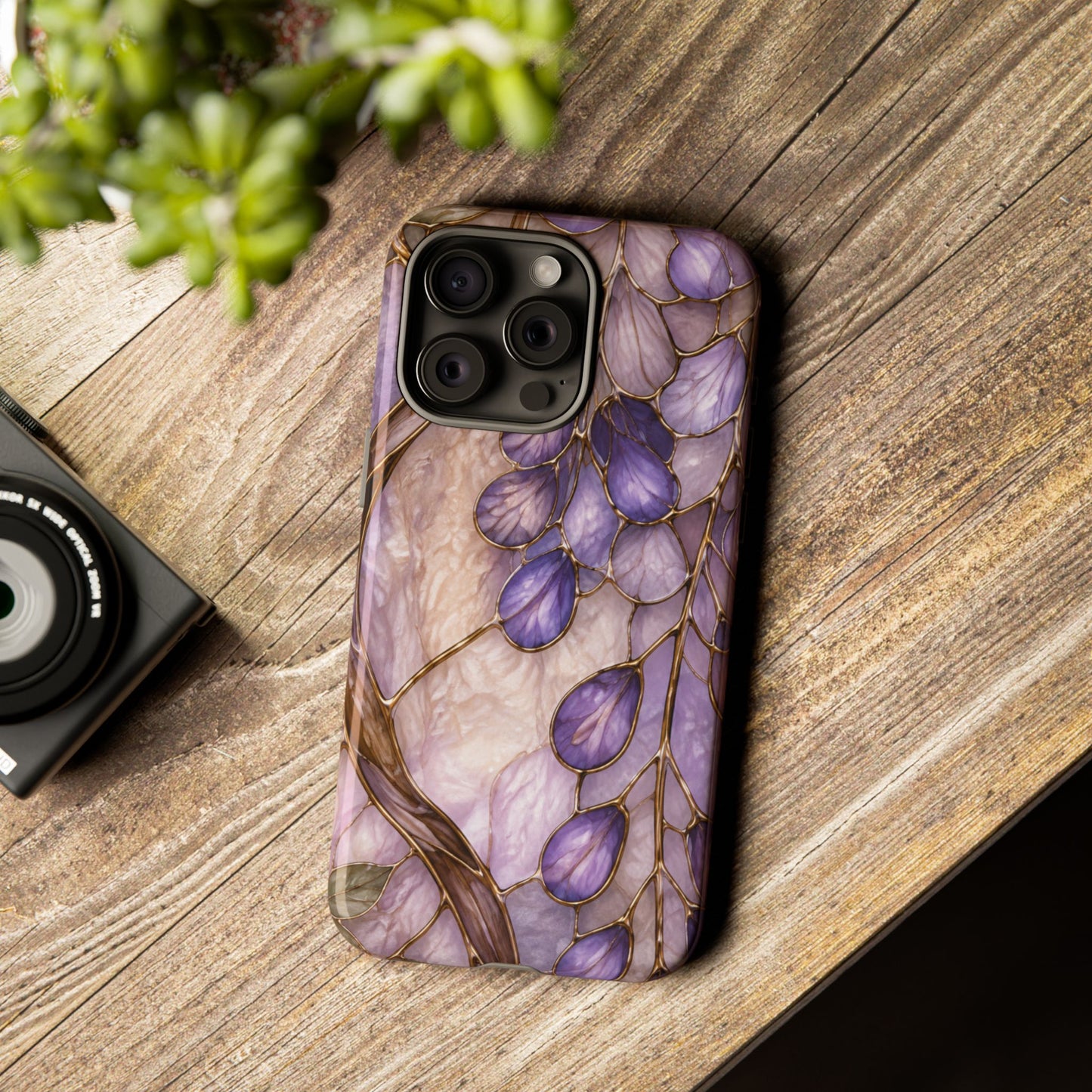 Wisteria Wilows Floral Lavender Vines Tough Phone Case- Stained glass floral collection