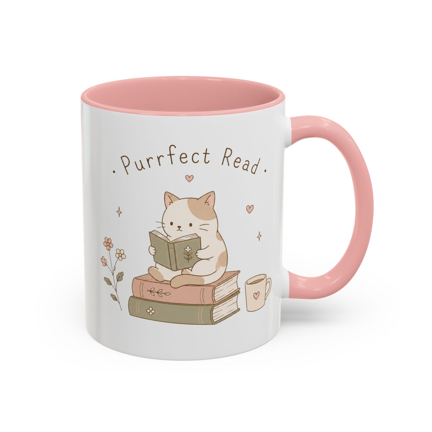 Purrfect Read Ceramic Accent Mug — Cute Cat Reading Coffee Mug (11/15 oz)