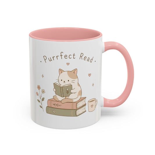 Purrfect Read Ceramic Accent Mug — Cute Cat Reading Coffee Mug (11/15 oz)