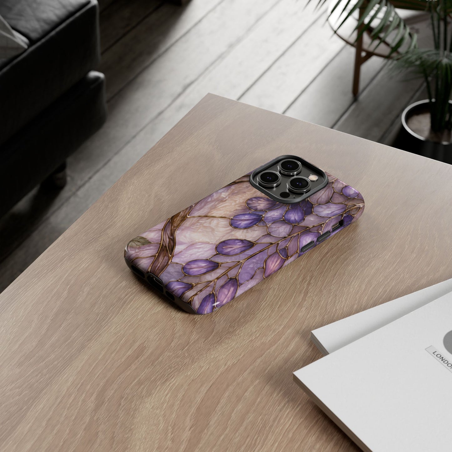 Wisteria Wilows Floral Lavender Vines Tough Phone Case- Stained glass floral collection