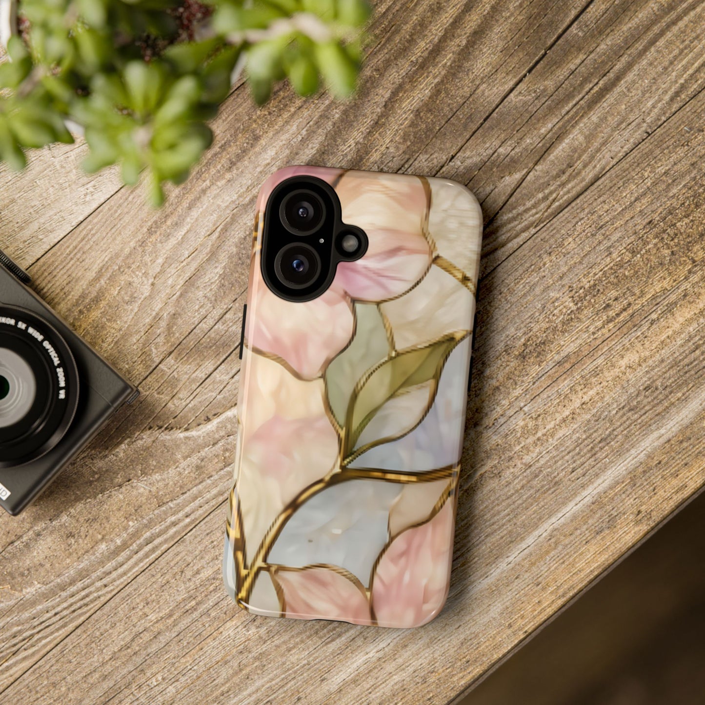 Pink Petals Floral Stained Glass Tough Case — Pastel Pink Protective Phone Cover