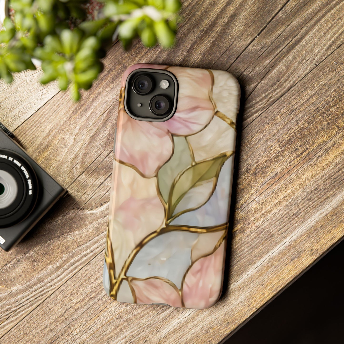 Pink Petals Floral Stained Glass Tough Case — Pastel Pink Protective Phone Cover