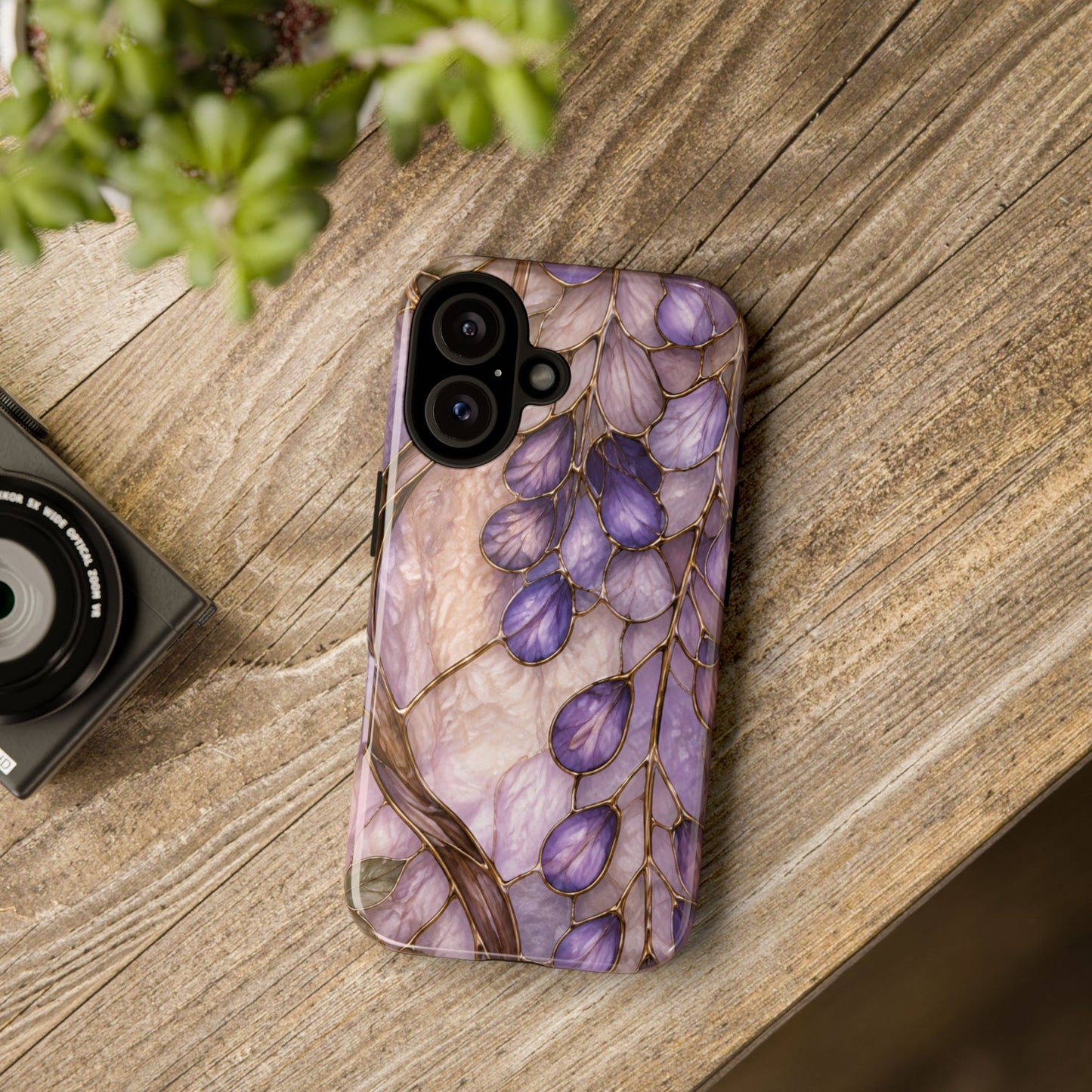 Wisteria Wilows Floral Lavender Vines Tough Phone Case- Stained glass floral collection